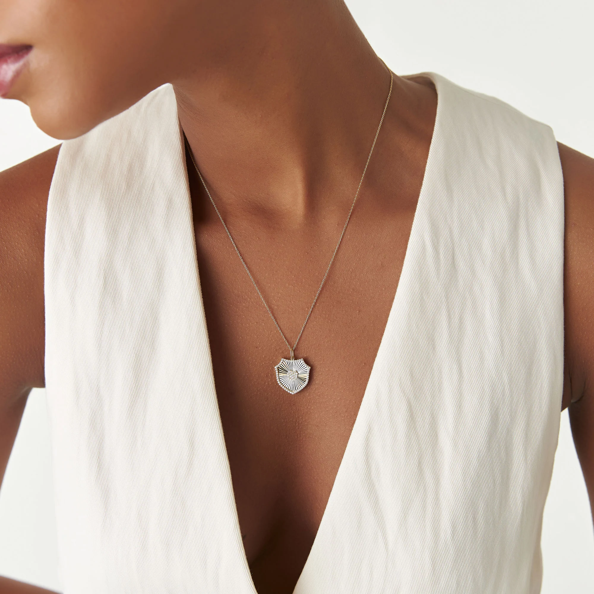14k Diamond Shield Medallion Pendant - Image 5