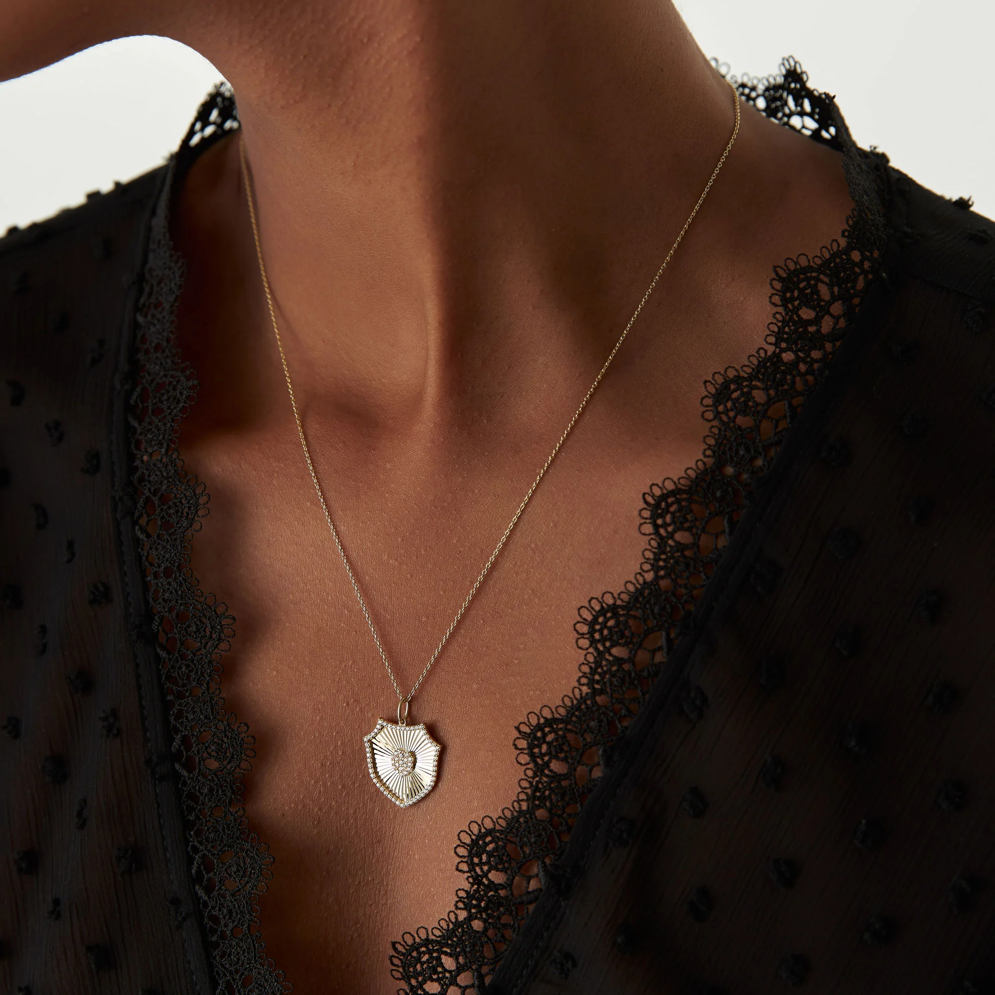 14k Diamond Shield Medallion Pendant - Image 6