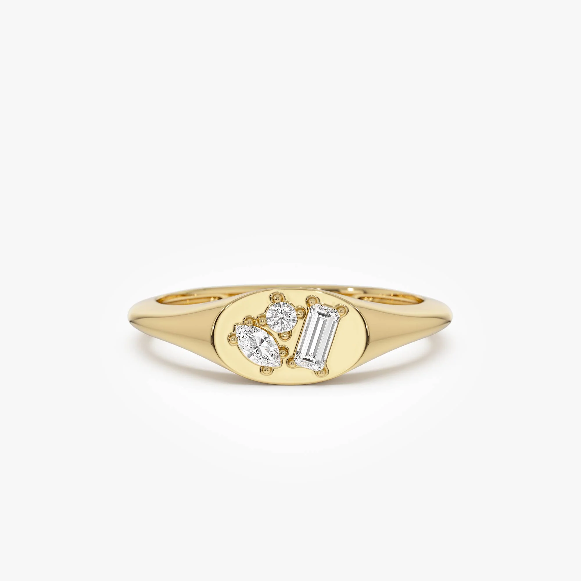 14k Diamond Signet Ring with Mixed Cuts