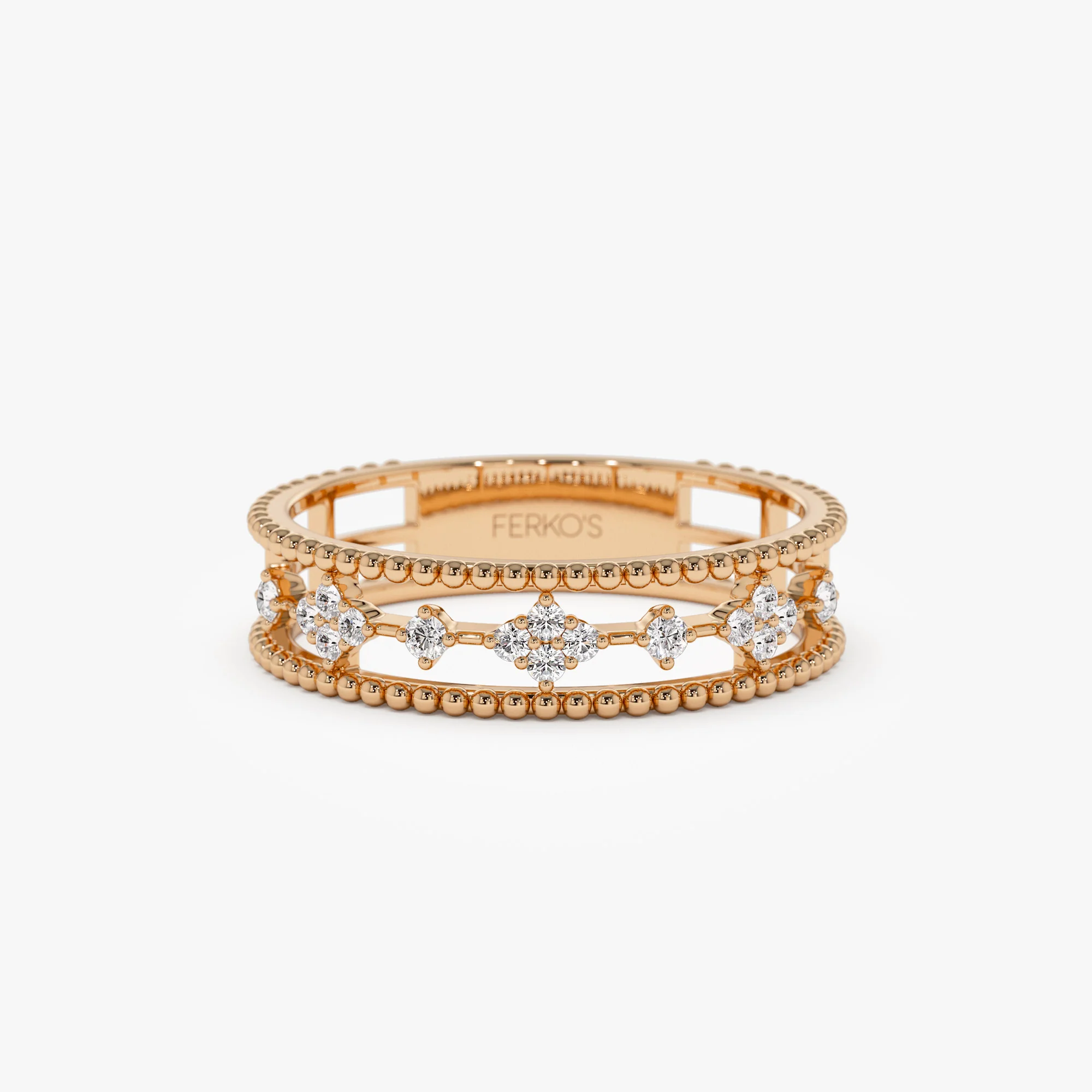 14k Diamond Statement Ring with Beaded Band - Image 5