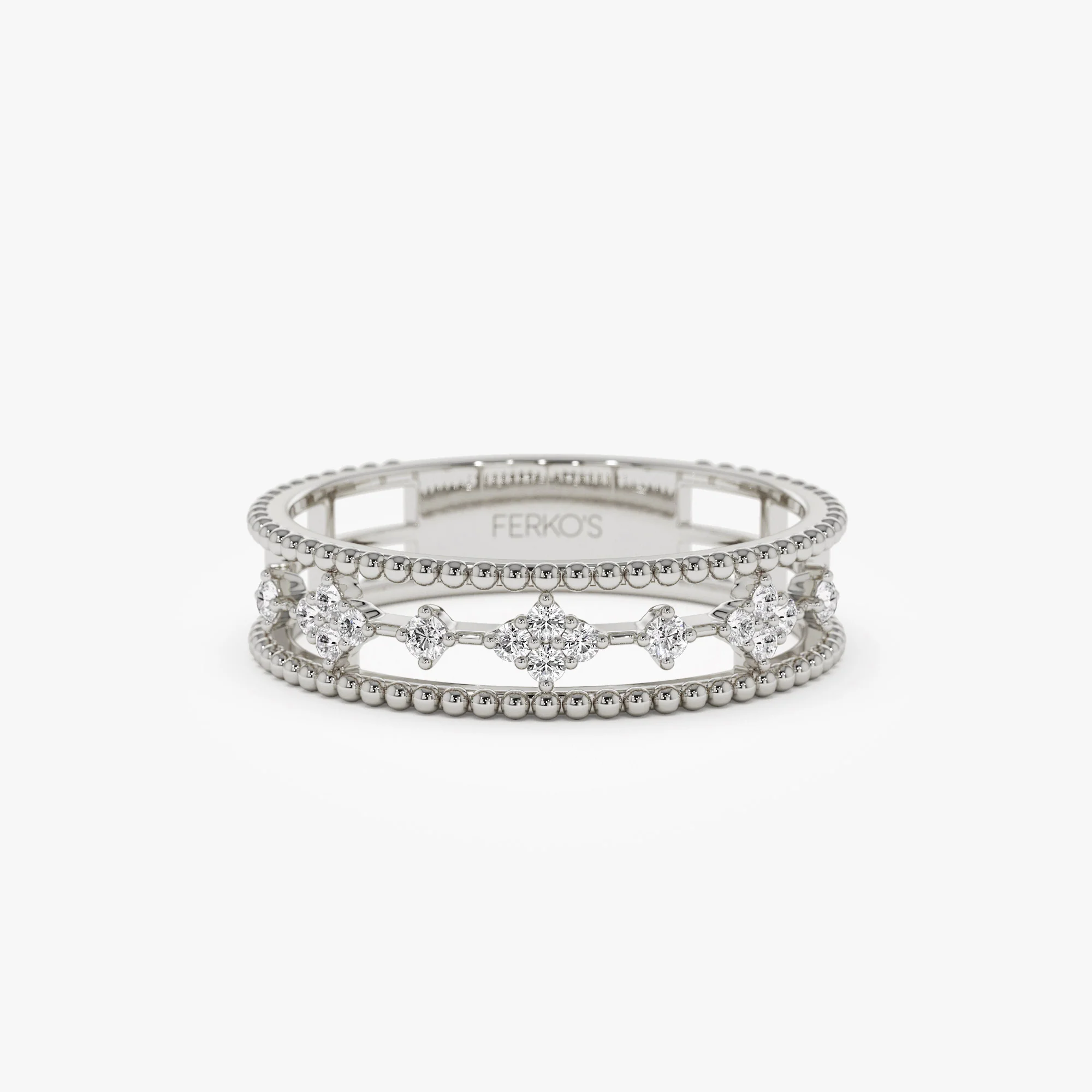 14k Diamond Statement Ring with Beaded Band - Image 6