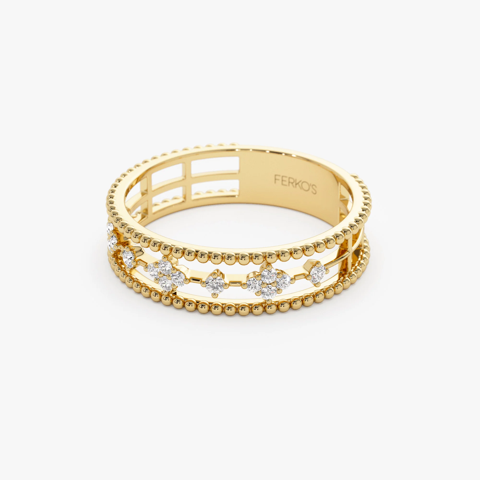 14k Diamond Statement Ring with Beaded Band - Image 7