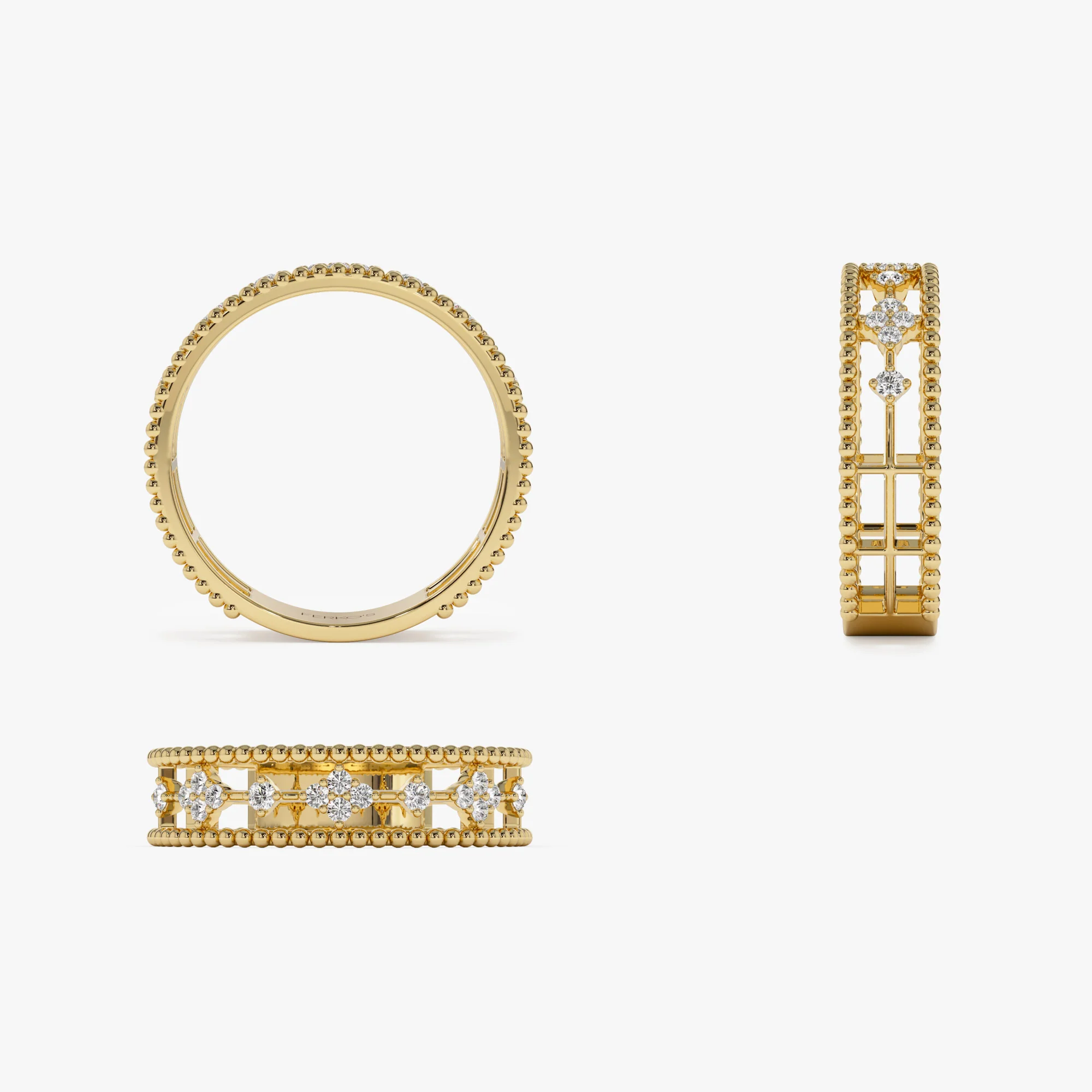 14k Diamond Statement Ring with Beaded Band - Image 8