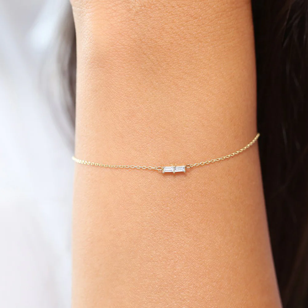 14k Double Baguette Diamond Bracelet - Image 4