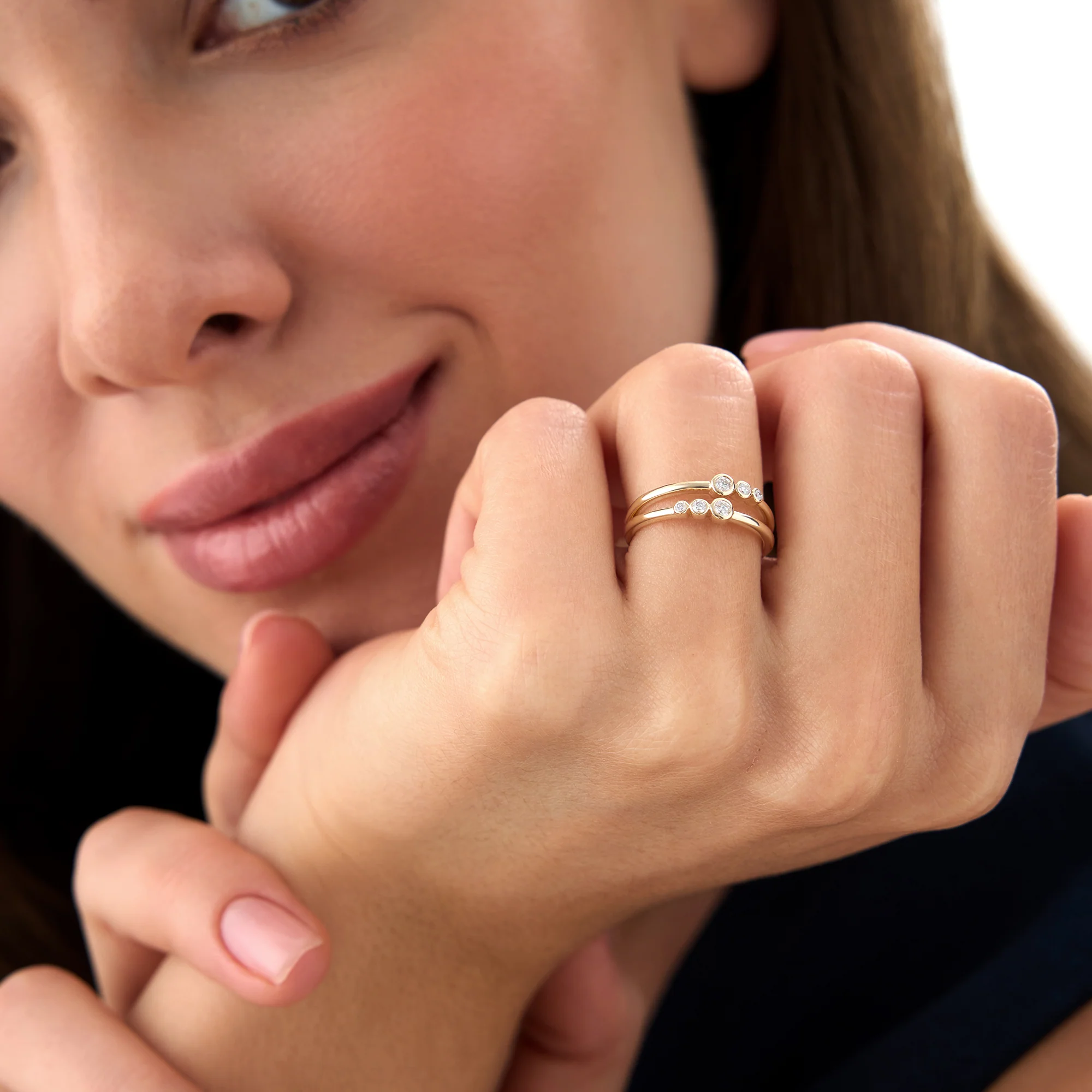14K Double Row Bezel Setting Diamond Ring - Image 2