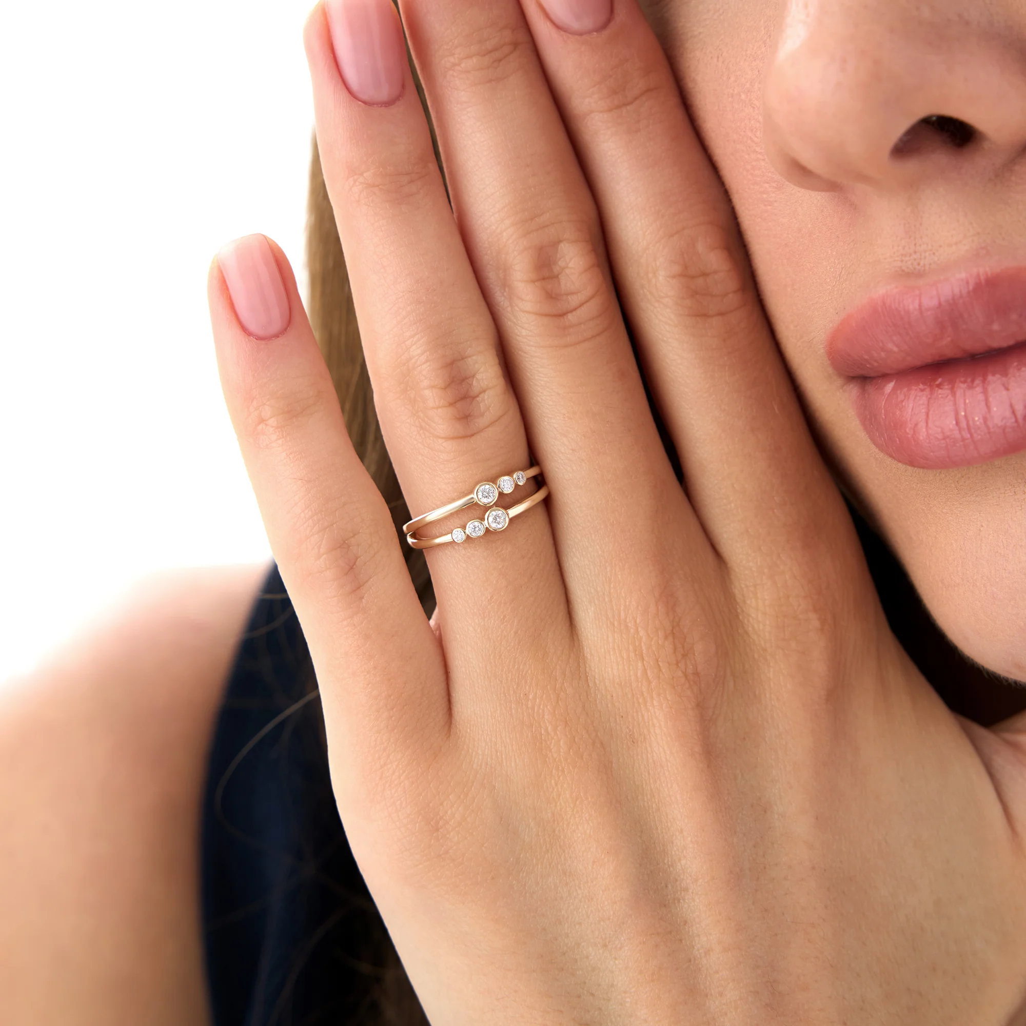 14K Double Row Bezel Setting Diamond Ring - Image 3