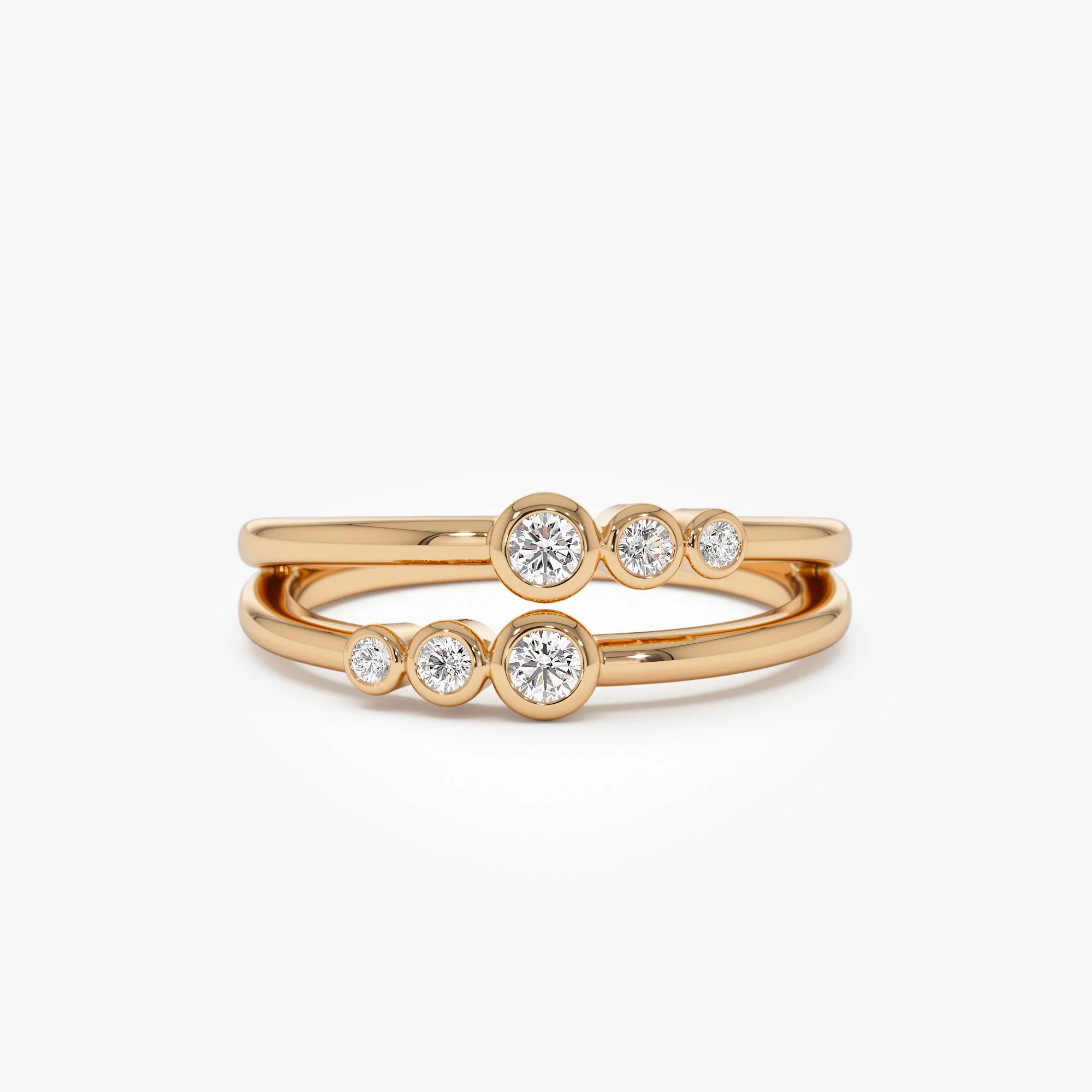 14K Double Row Bezel Setting Diamond Ring - Image 6