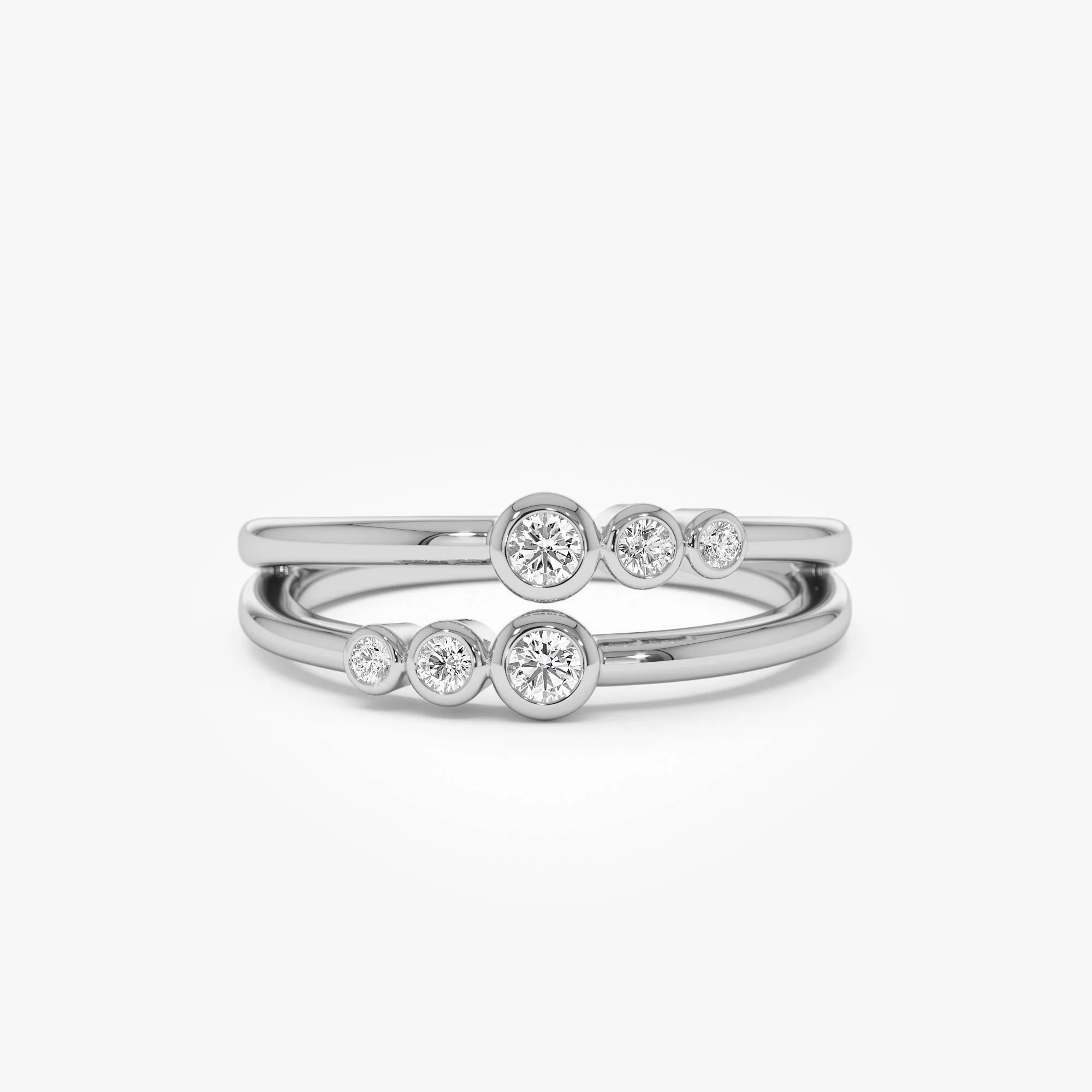 14K Double Row Bezel Setting Diamond Ring - Image 7