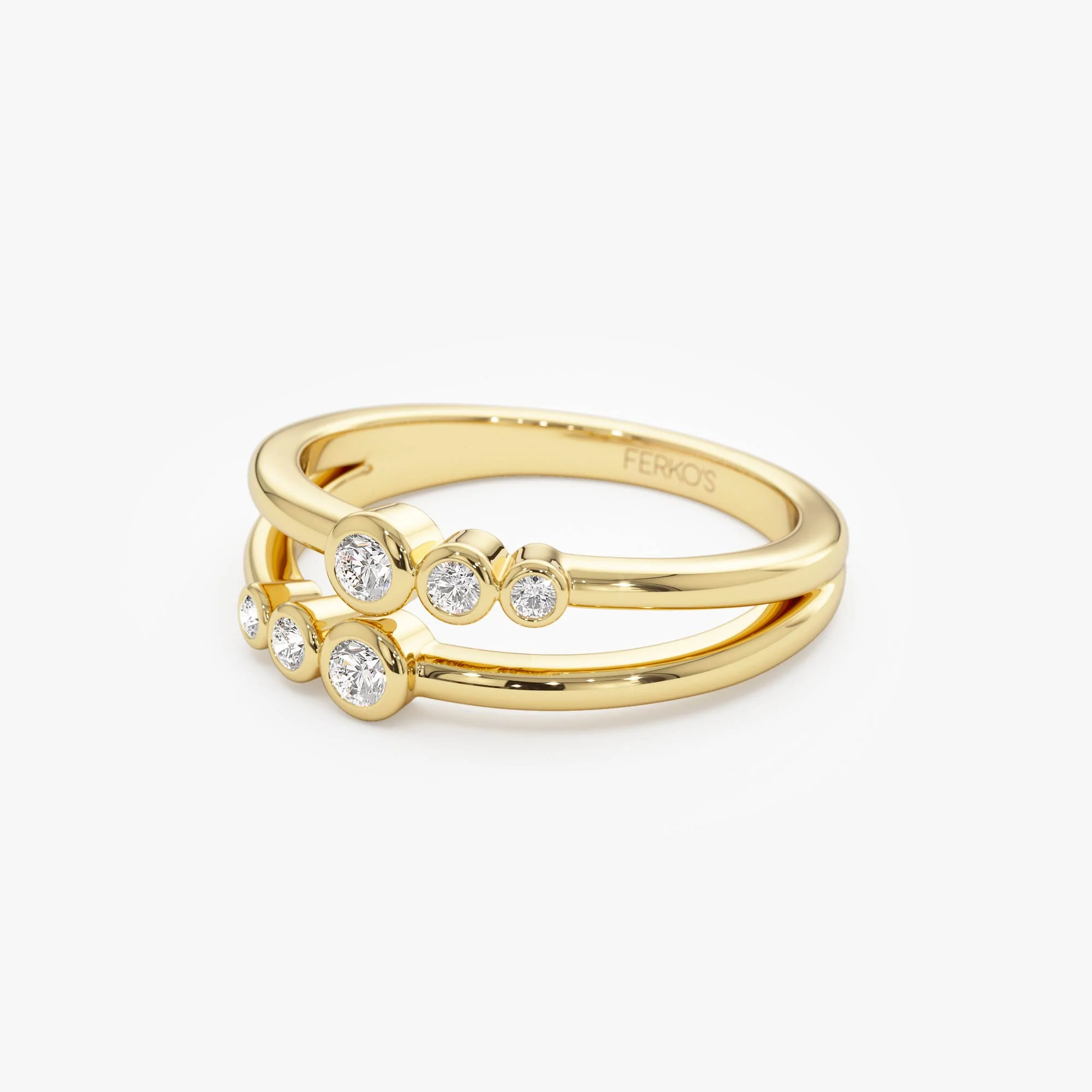 14K Double Row Bezel Setting Diamond Ring - Image 8