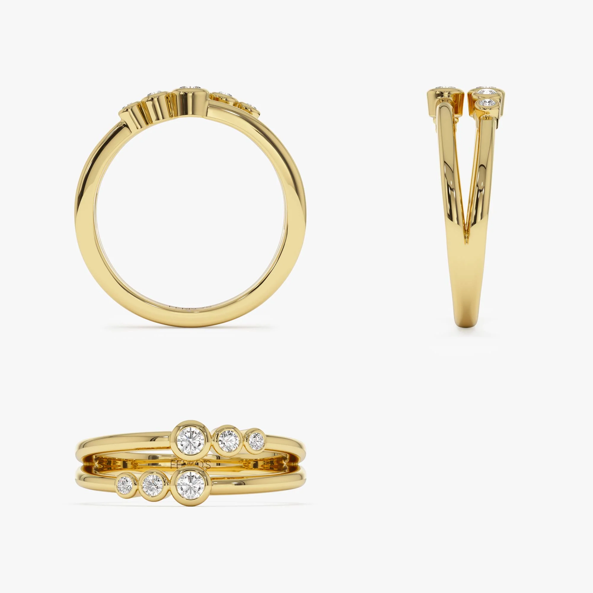 14K Double Row Bezel Setting Diamond Ring - Image 9
