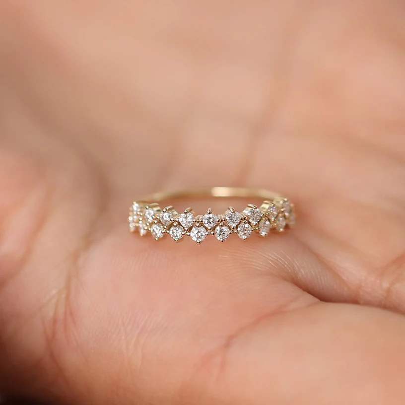 14K Double Row Prong Setting Diamond Wedding Band - Image 3