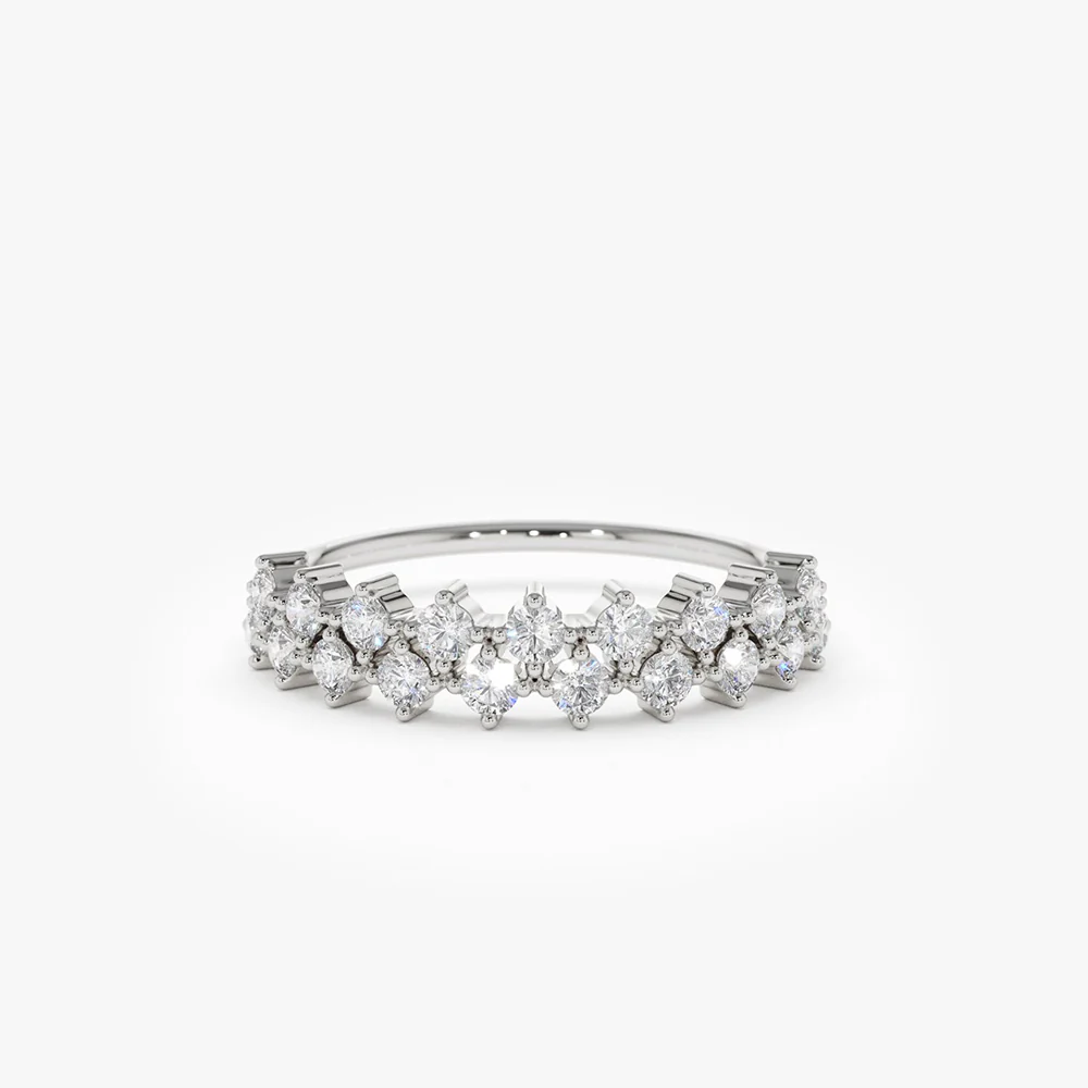 14K Double Row Prong Setting Diamond Wedding Band - Image 6