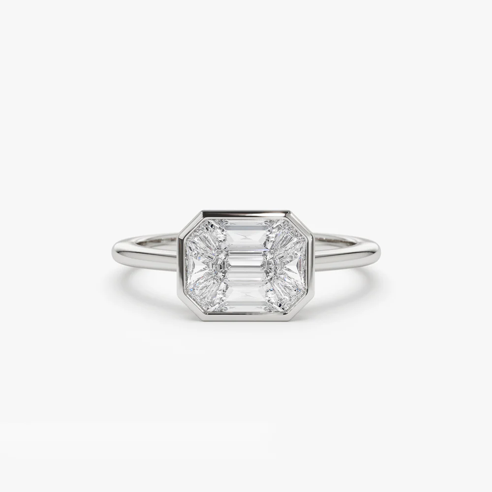 14k East West Illusion Setting Emerald Pie Cut Diamond Ring - Image 7