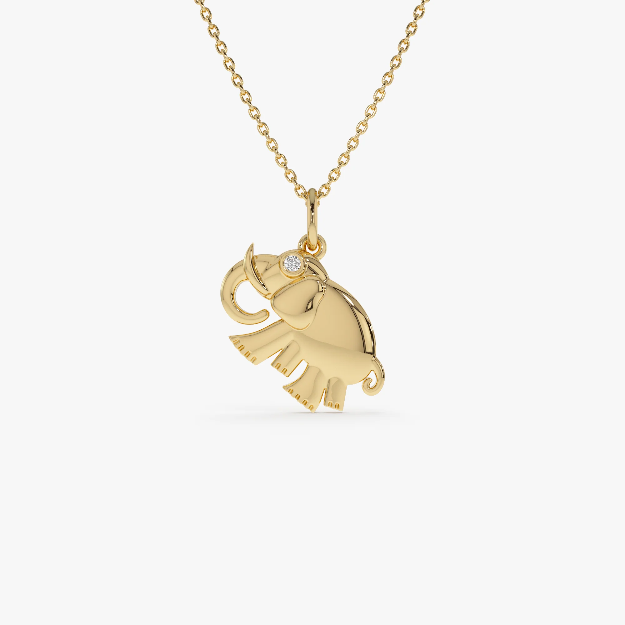 14k Elephant Charm Necklace with Natural Diamond
