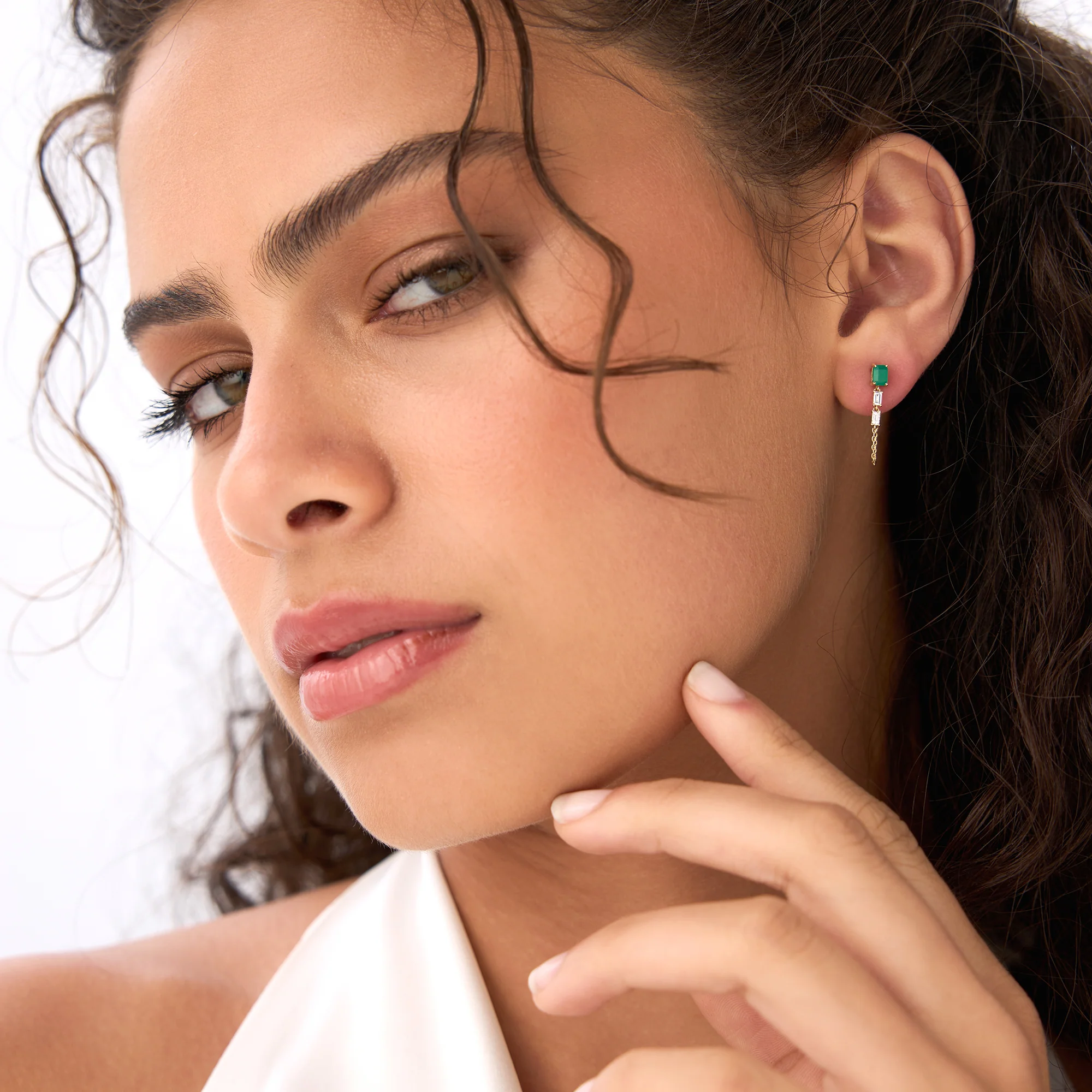 14k Emerald Cut Drop Linked Earrings - Image 4