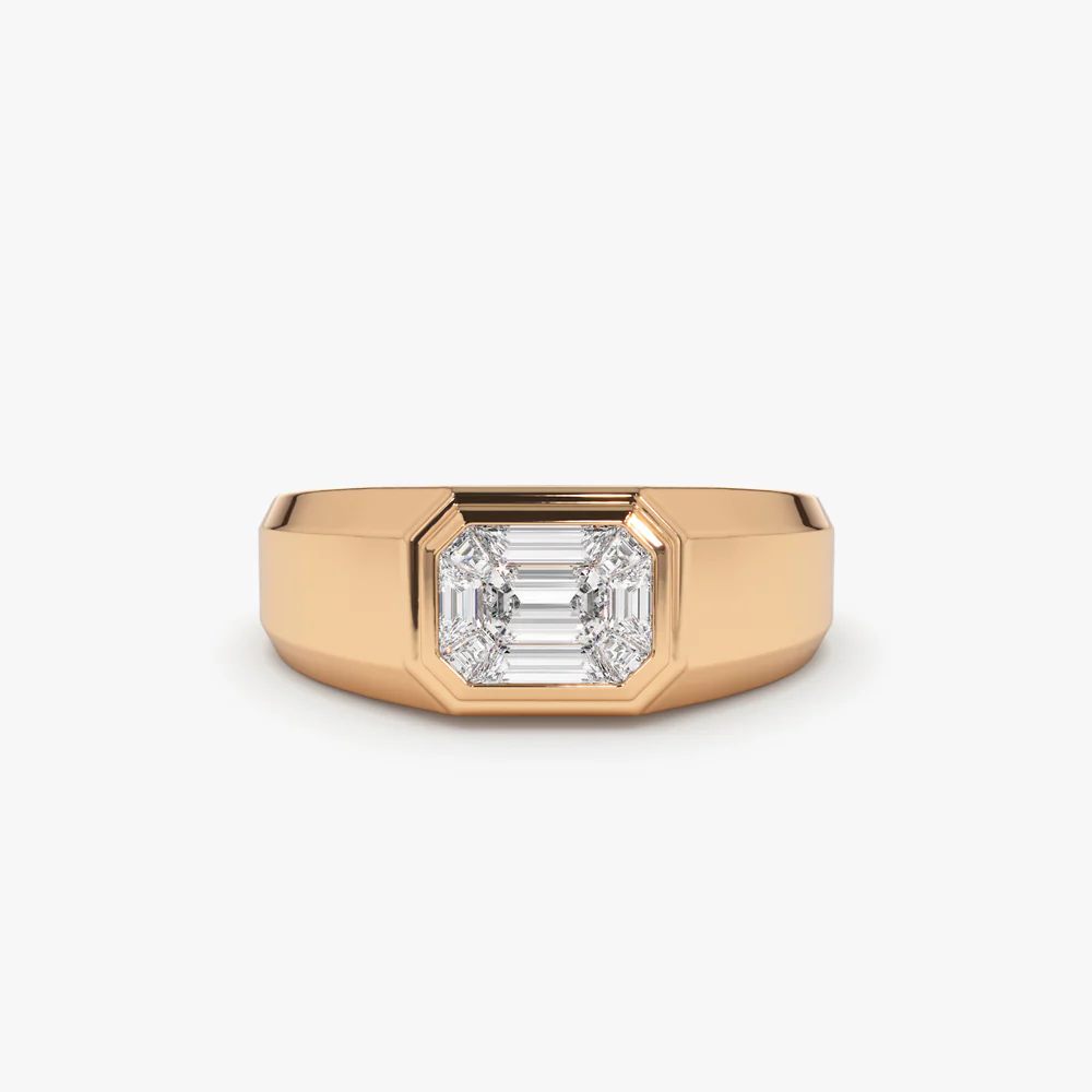 14k Emerald Cut Illusion Mosaic Solitaire Pinky Ring - Image 6