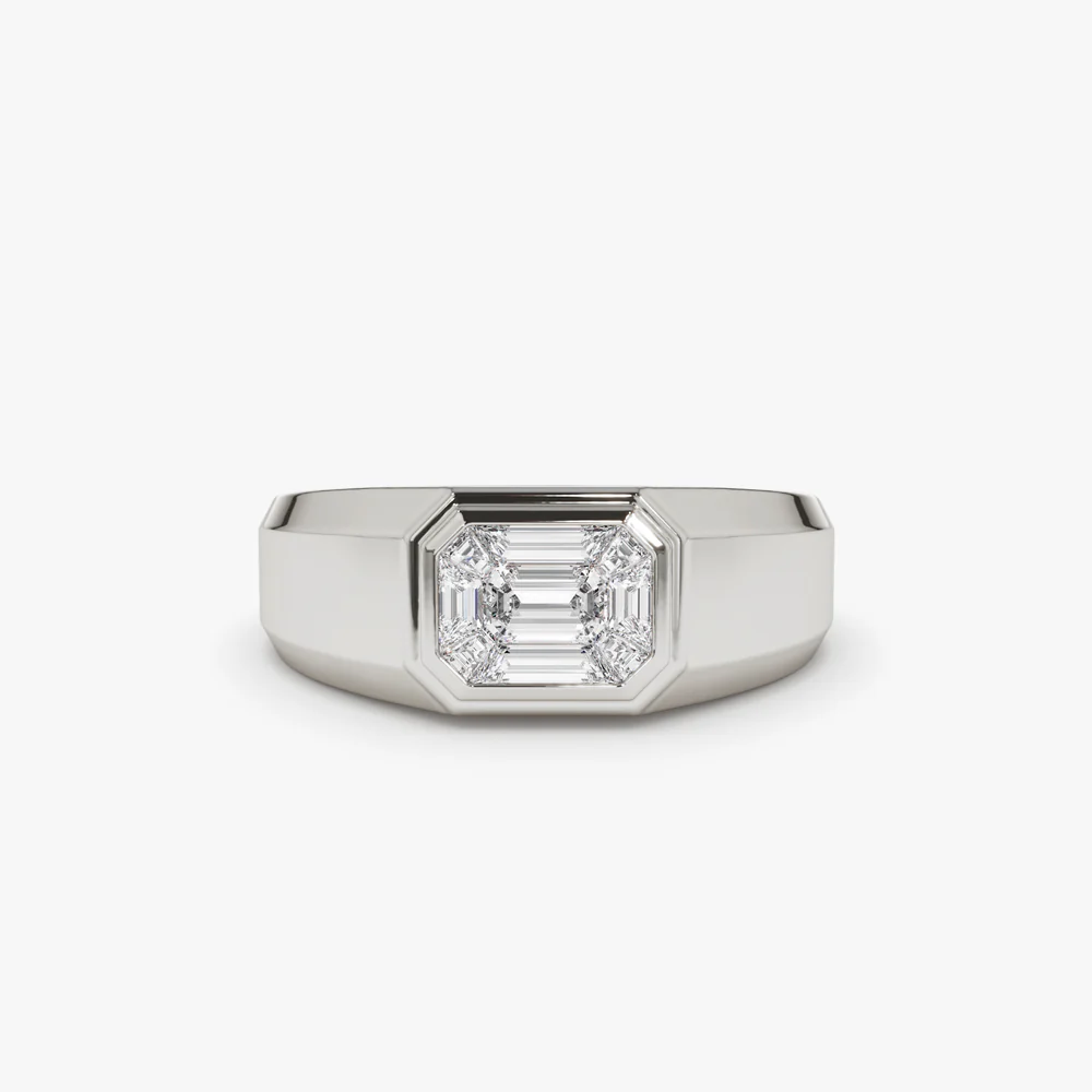 14k Emerald Cut Illusion Mosaic Solitaire Pinky Ring - Image 7
