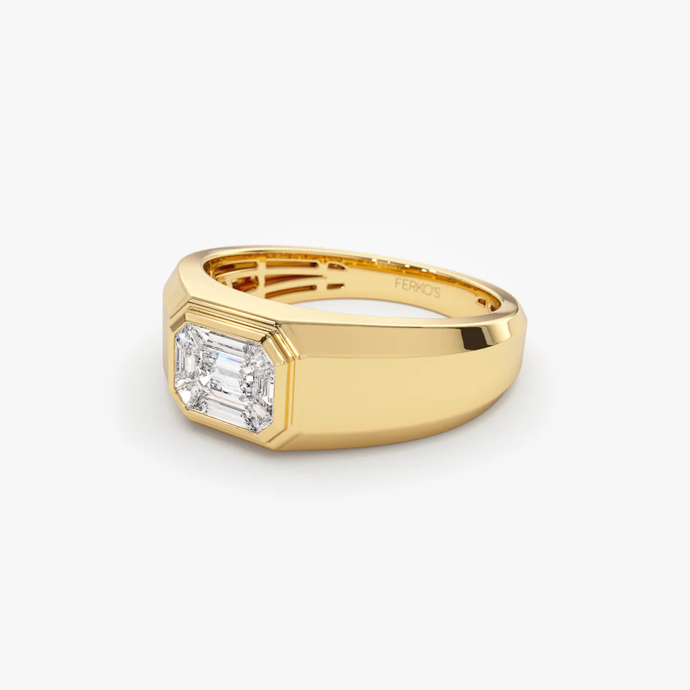 14k Emerald Cut Illusion Mosaic Solitaire Pinky Ring - Image 8