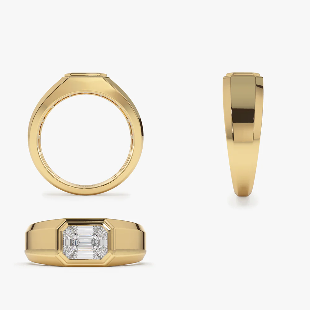 14k Emerald Cut Illusion Mosaic Solitaire Pinky Ring - Image 9