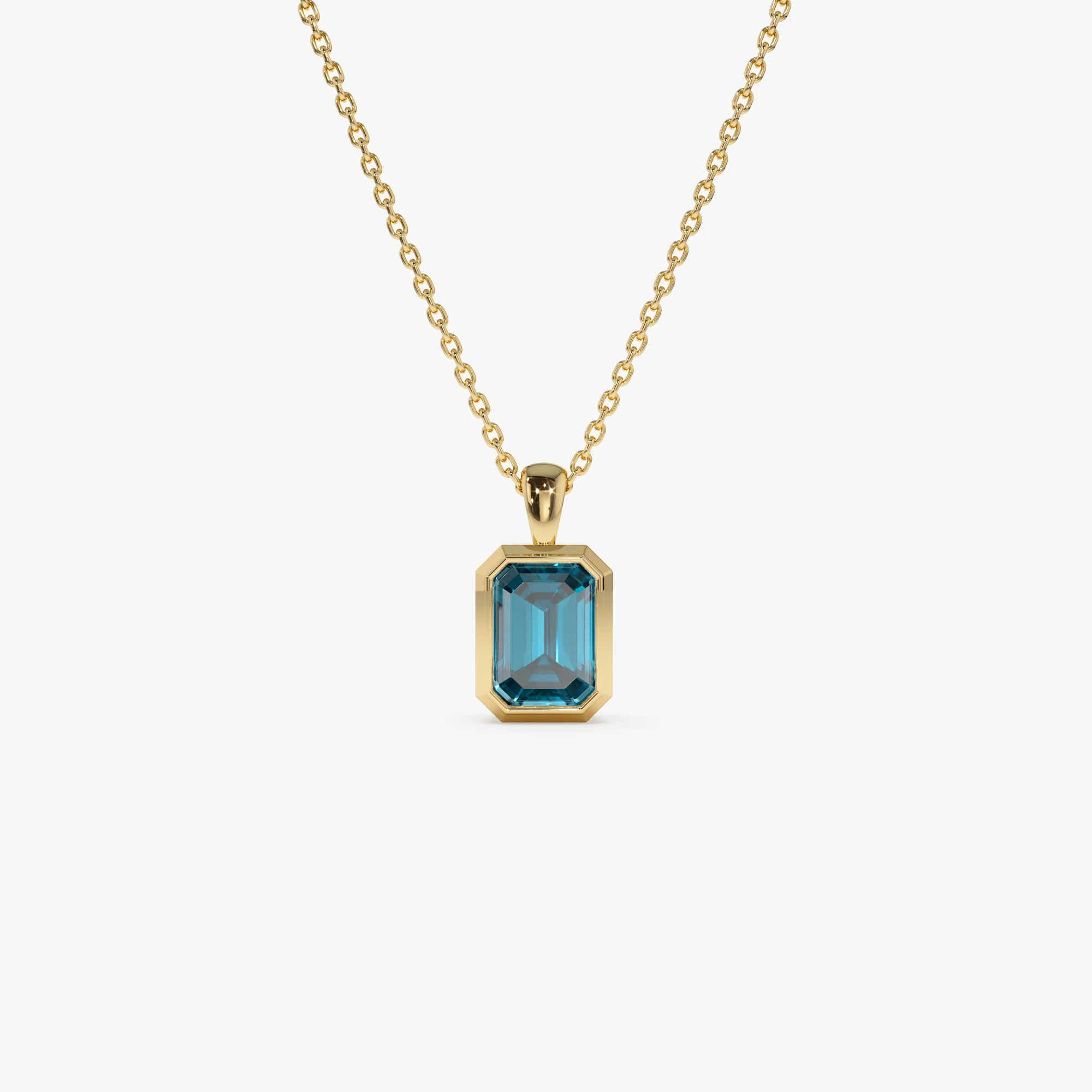 14K Emerald Cut London Blue Topaz Vertical Bezel Setting Pendant