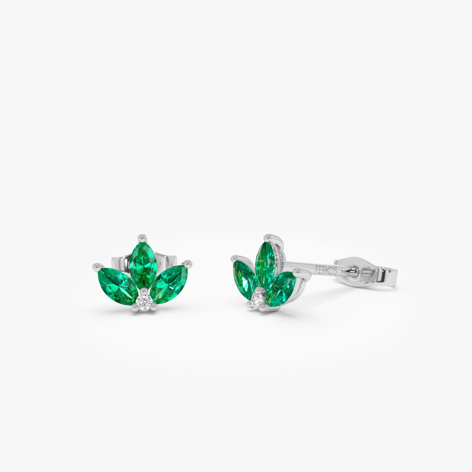 14k Emerald Petal and Diamond Stud Earrings - Image 3