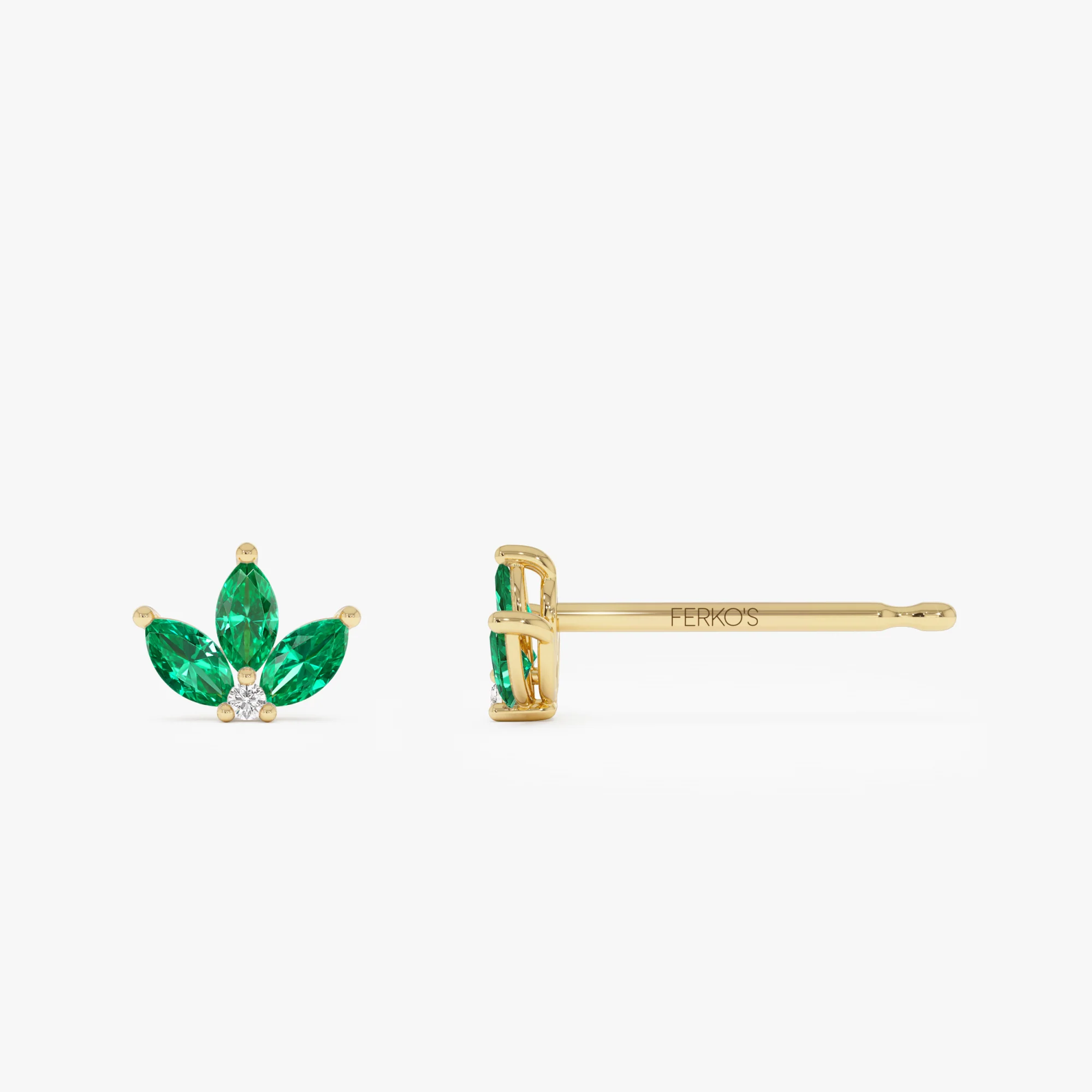 14k Emerald Petal and Diamond Stud Earrings - Image 4