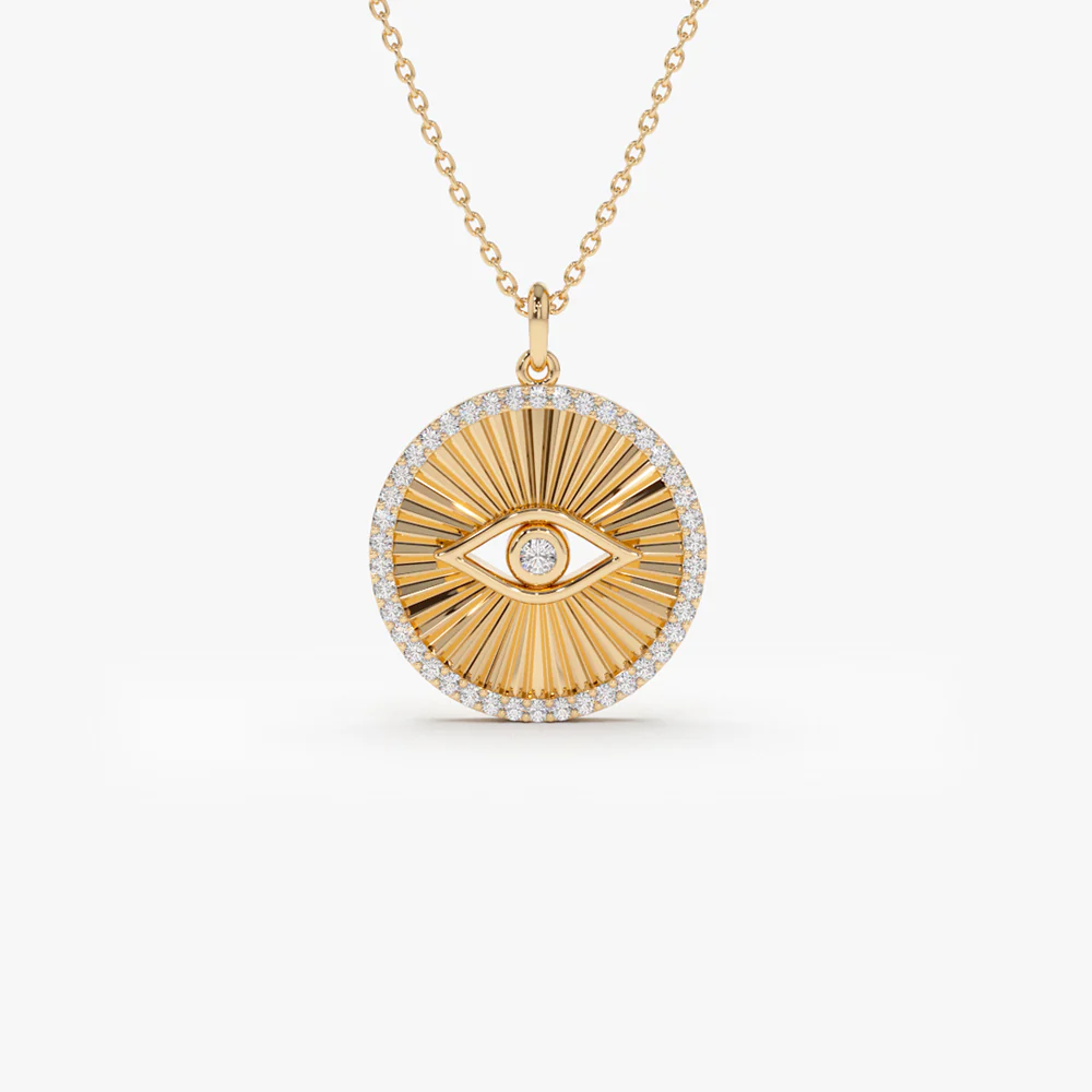 14K Evil Eye Diamond Medallion Necklace - Image 7