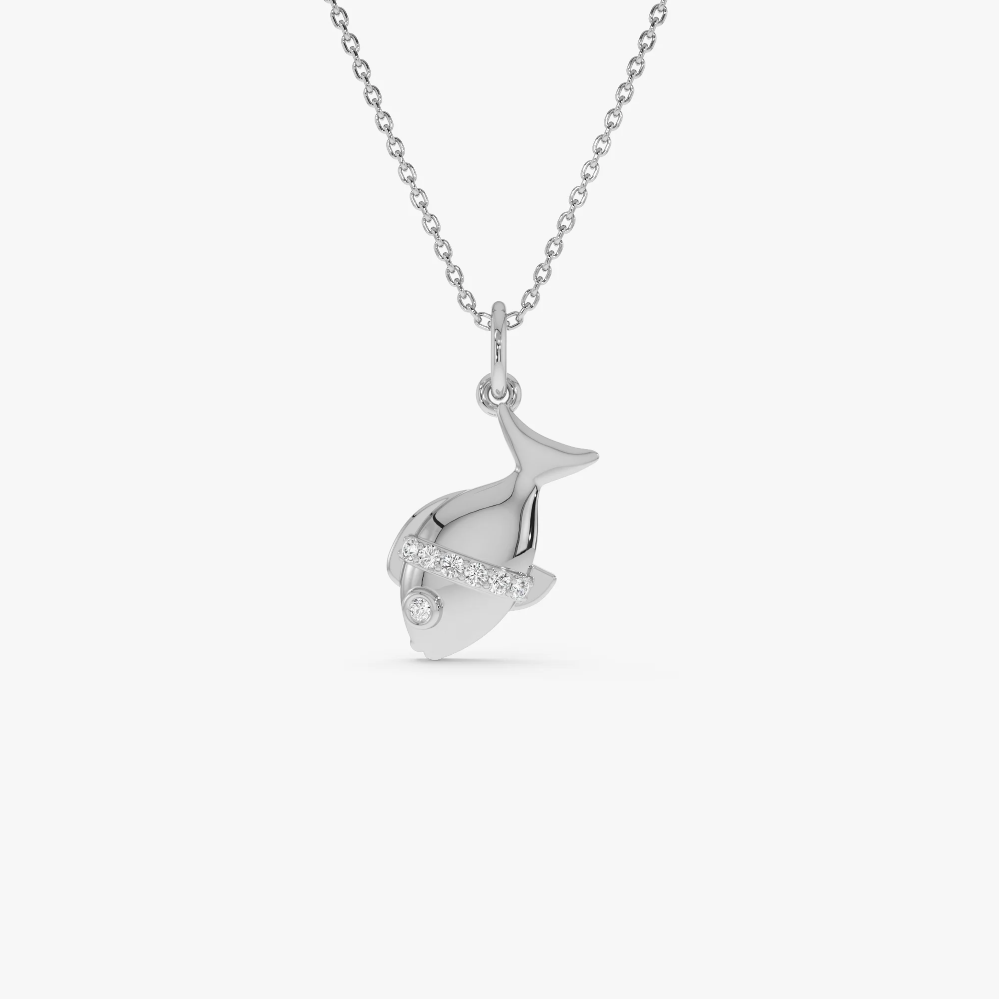 14k Fish Charm Necklace with a Diamond - Image 2