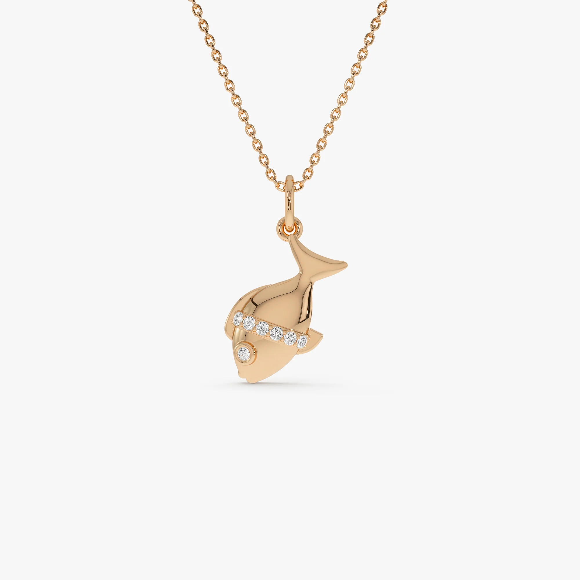 14k Fish Charm Necklace with a Diamond - Image 3