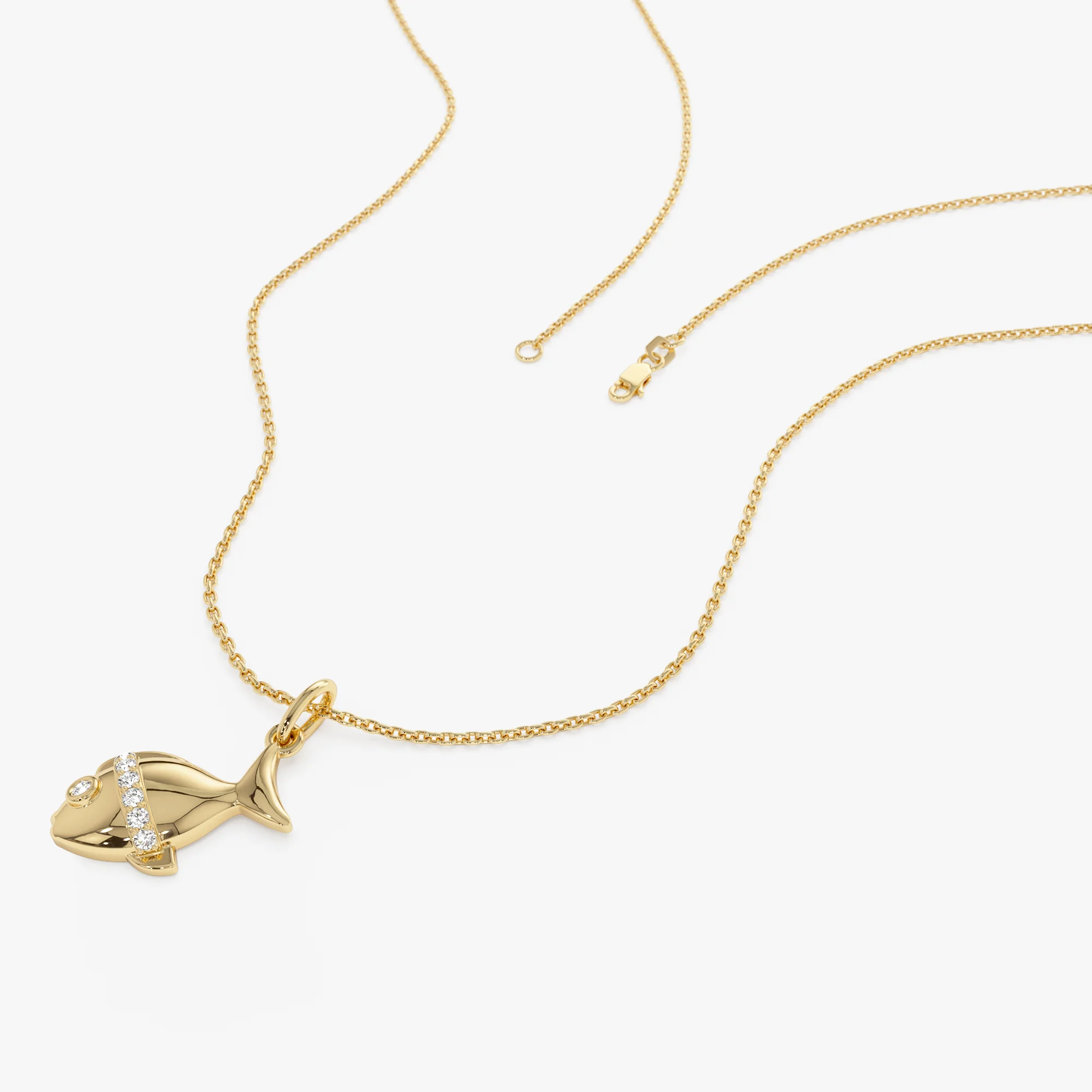 14k Fish Charm Necklace with a Diamond - Image 4