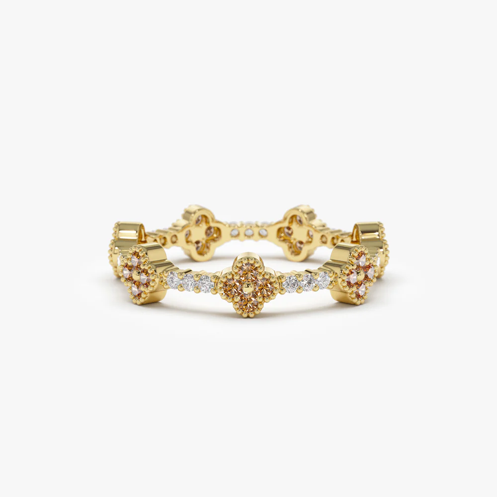14k Full Eternity Clover Citrine and Diamond Ring