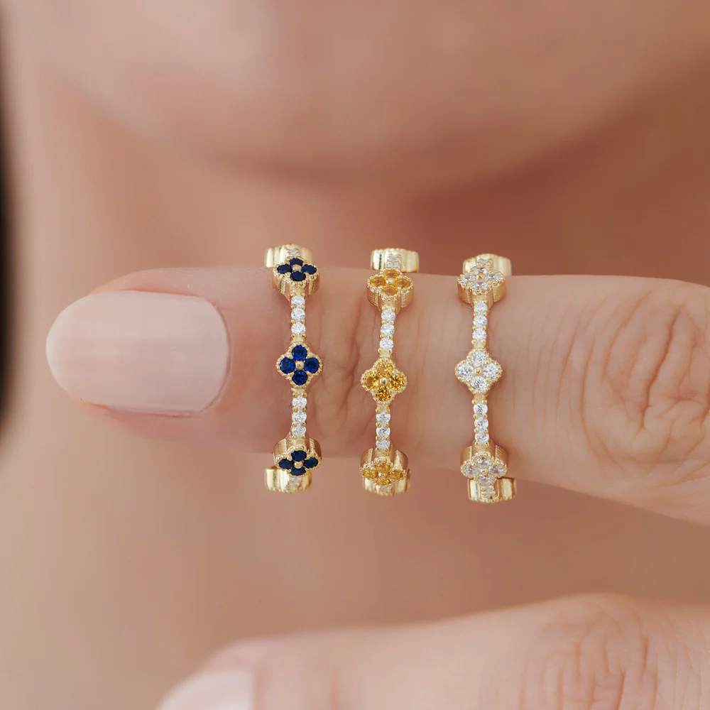 14k Full Eternity Clover Citrine and Diamond Ring - Image 3