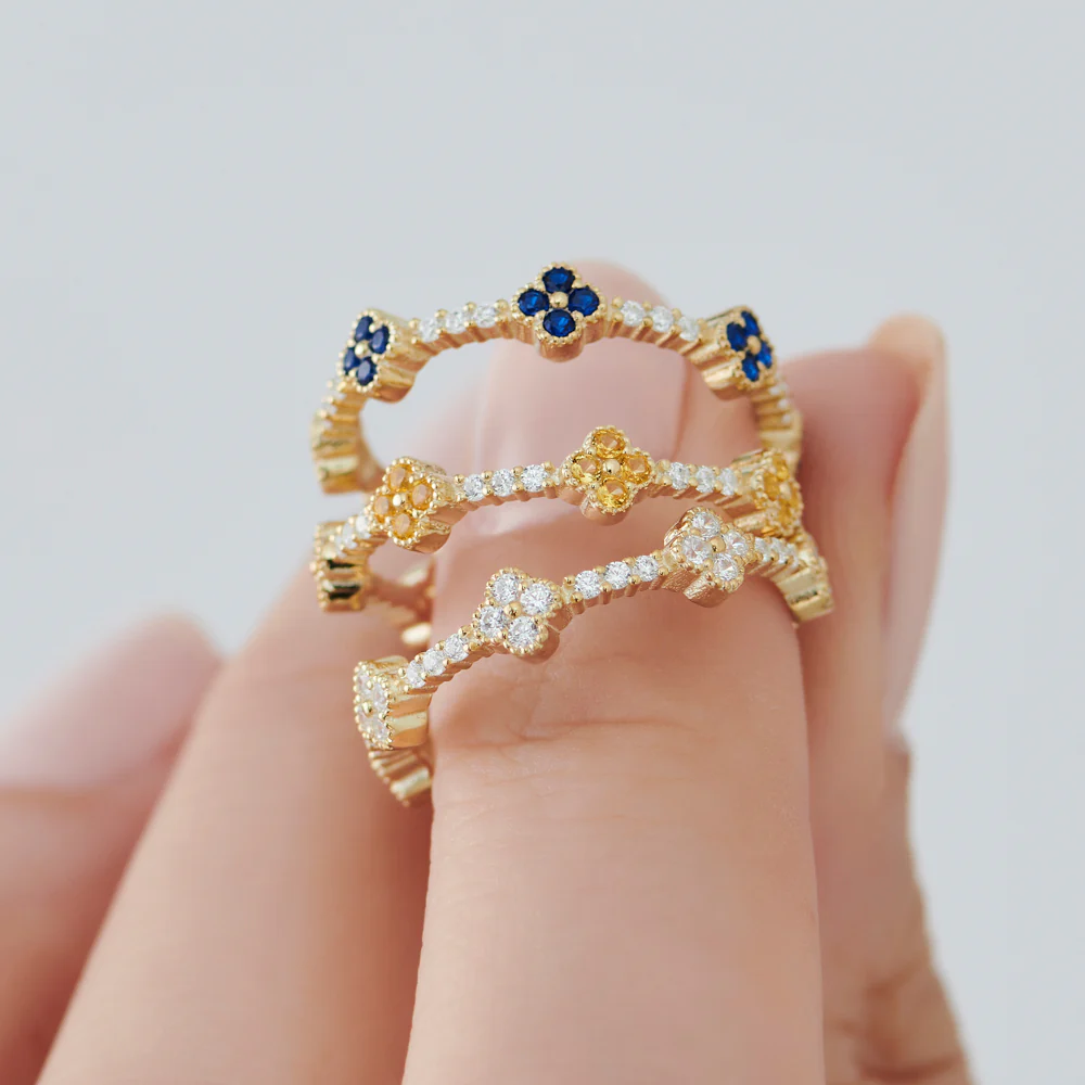 14k Full Eternity Clover Citrine and Diamond Ring - Image 4