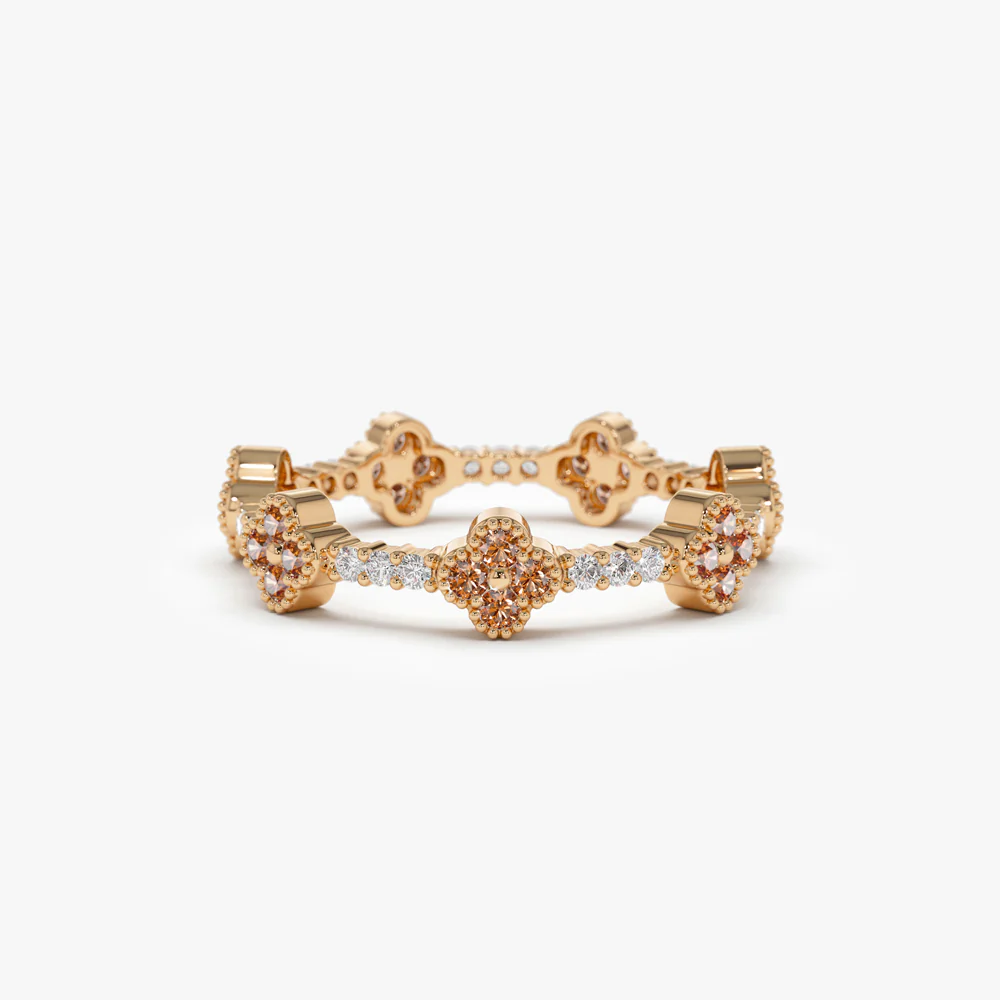 14k Full Eternity Clover Citrine and Diamond Ring - Image 5