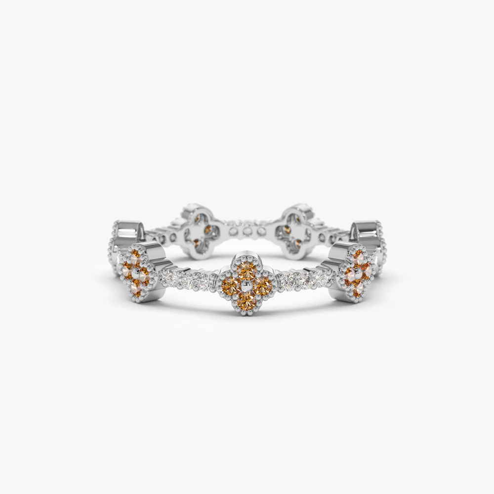 14k Full Eternity Clover Citrine and Diamond Ring - Image 6