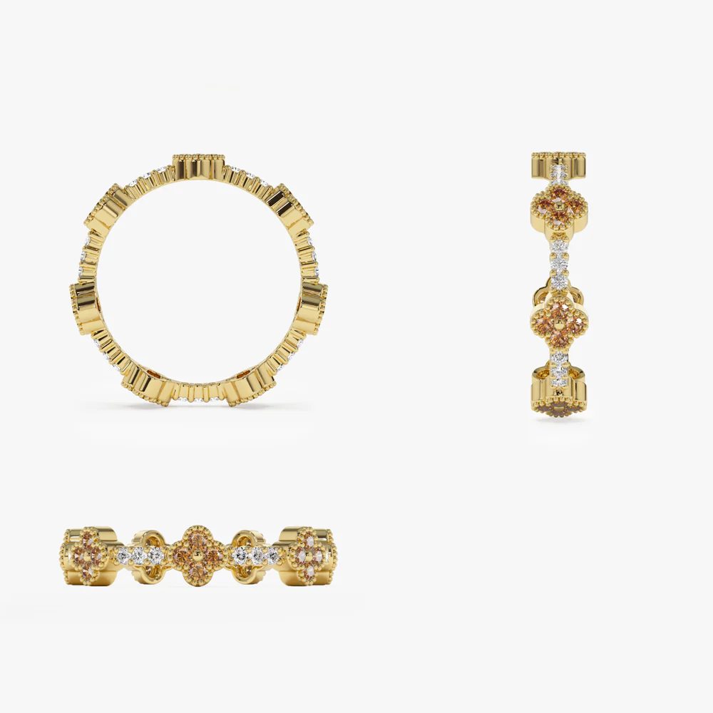 14k Full Eternity Clover Citrine and Diamond Ring - Image 8