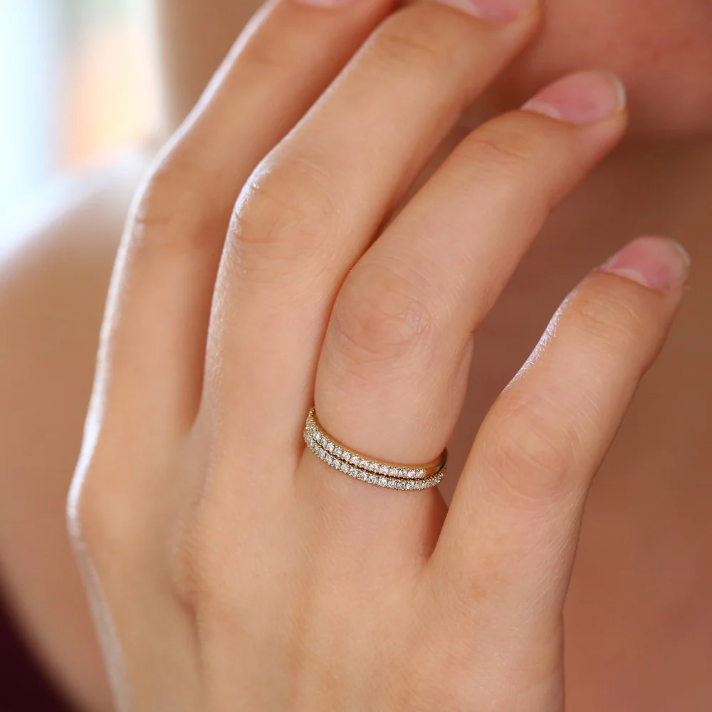 14K Gold 1.5MM Half Eternity Diamond Ring - Image 2