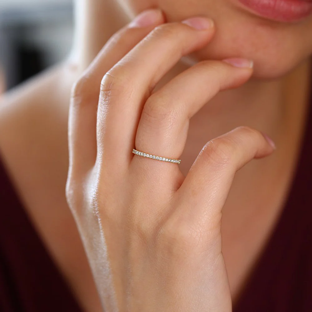 14K Gold 1.5MM Half Eternity Diamond Ring - Image 3
