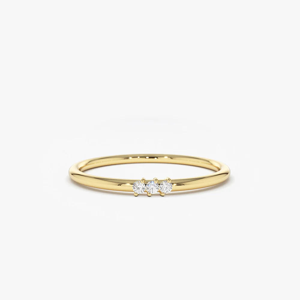 14K Gold 3 Stone Minimalist Diamond Ring