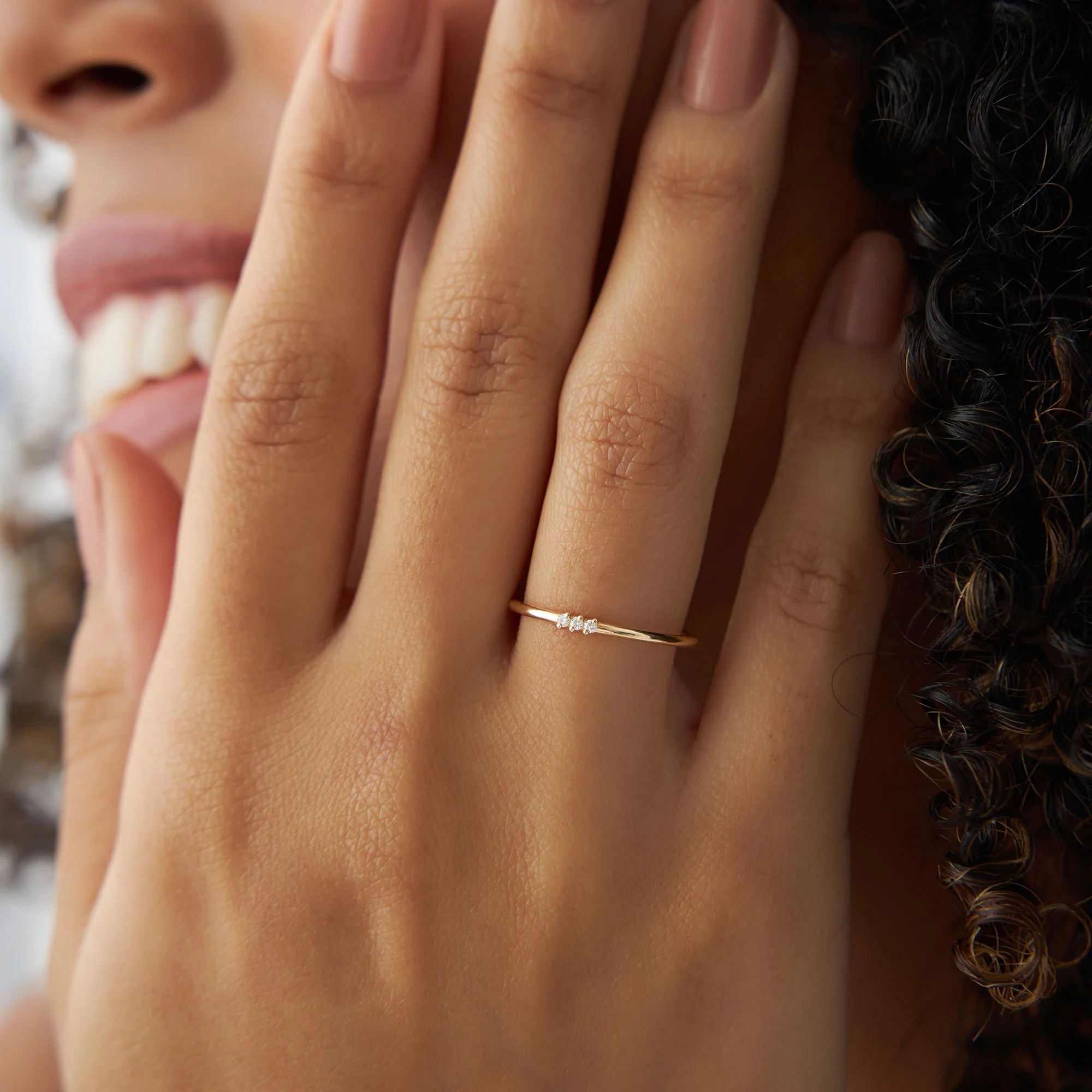 14K Gold 3 Stone Minimalist Diamond Ring - Image 2
