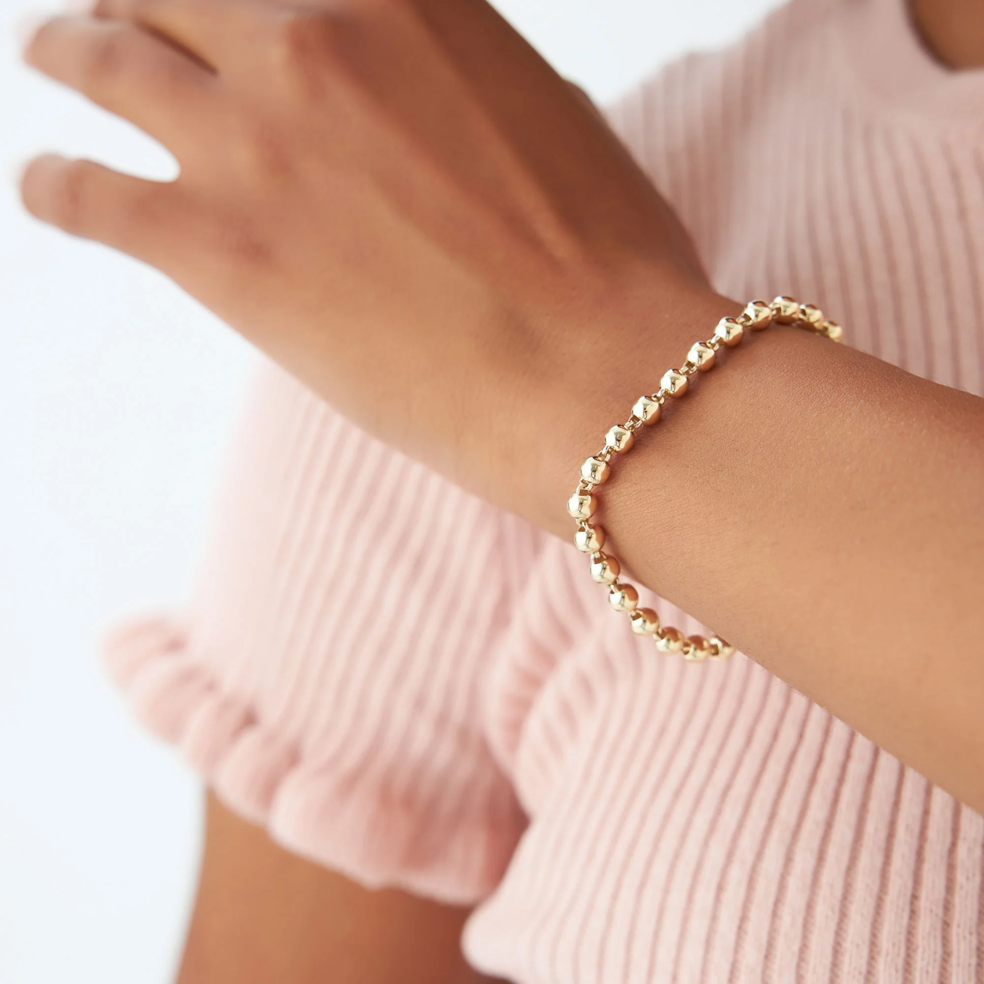 14K Gold 5 MM Bead Bracelet - Image 3