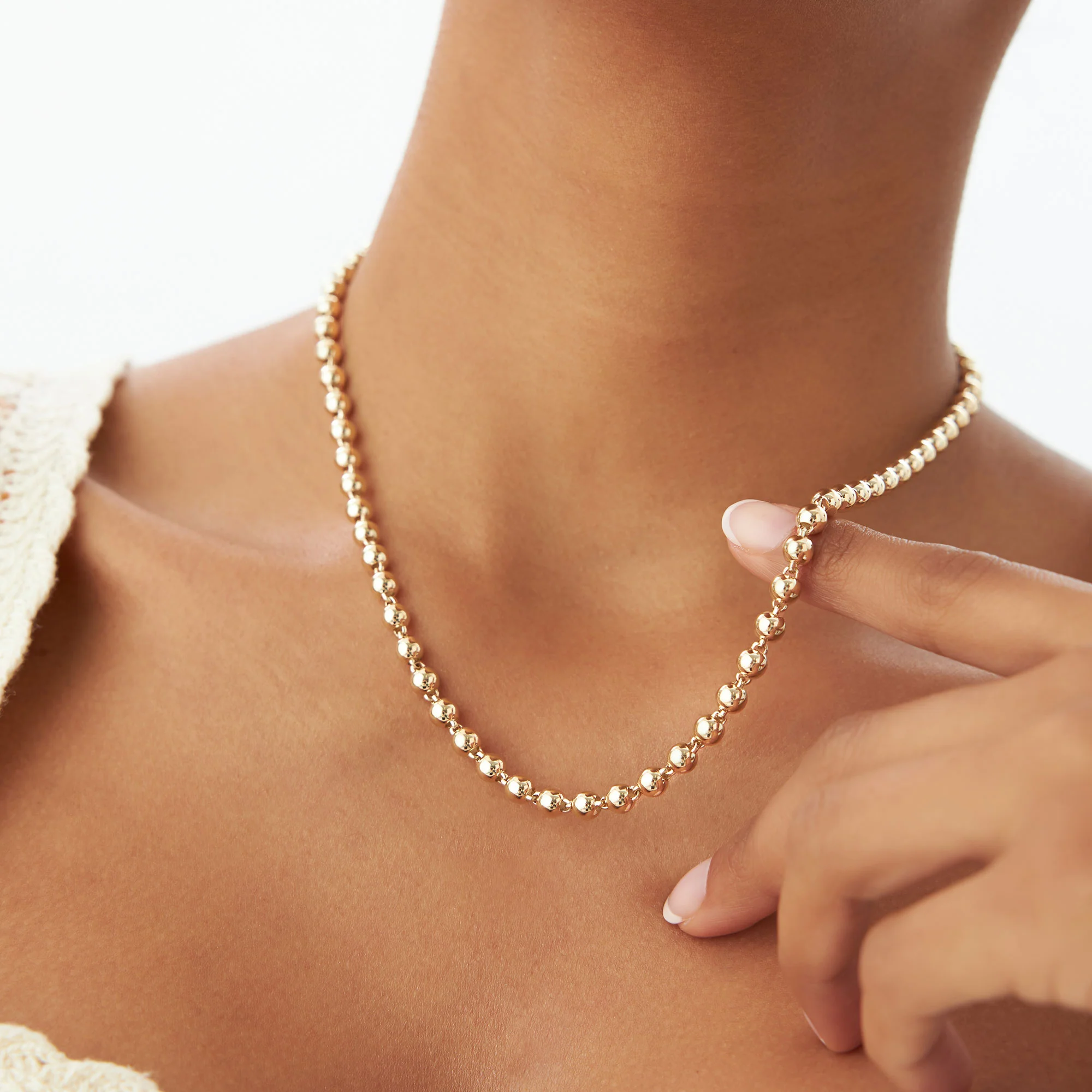 14K Gold 5 MM Bead Necklace - Image 2
