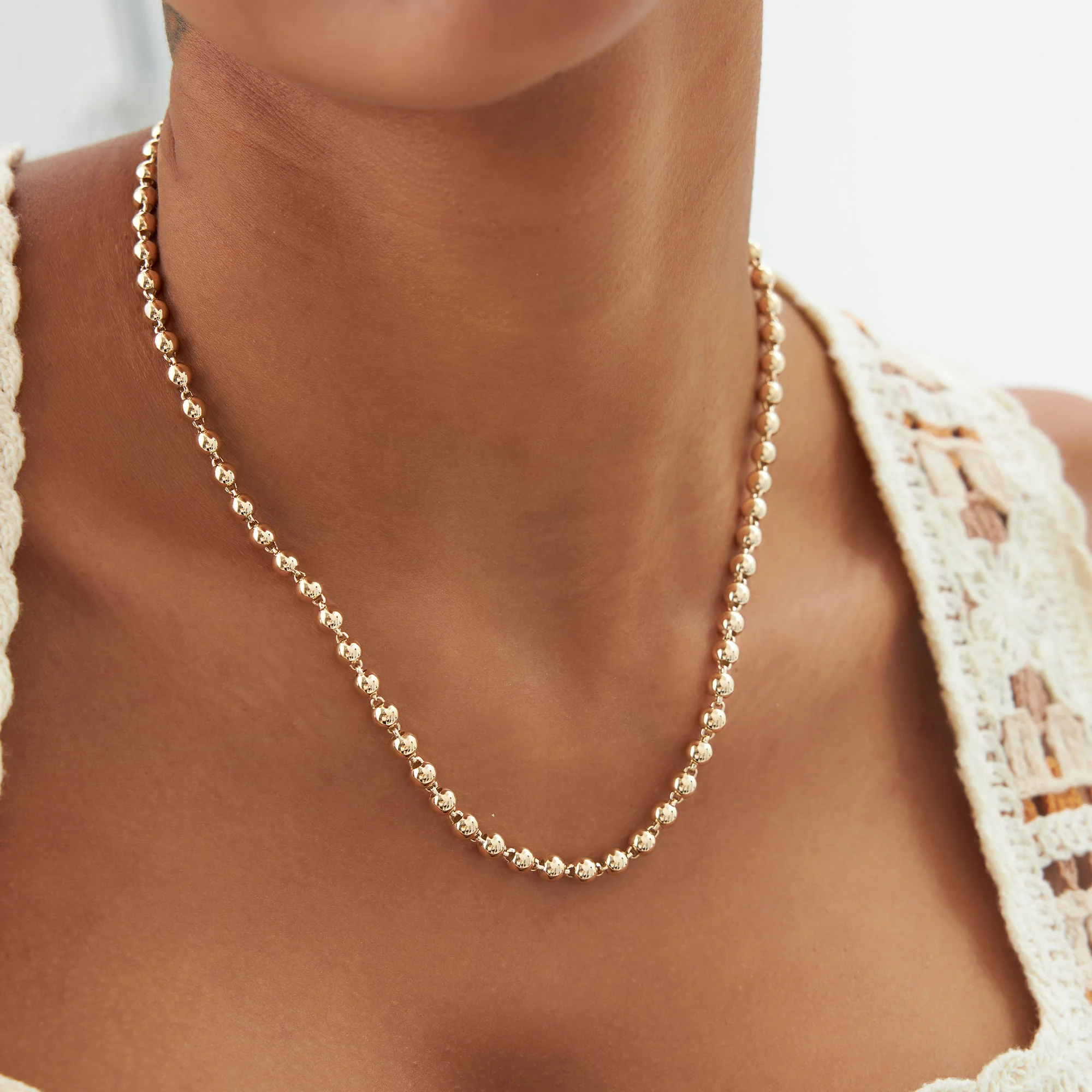 14K Gold 5 MM Bead Necklace - Image 3