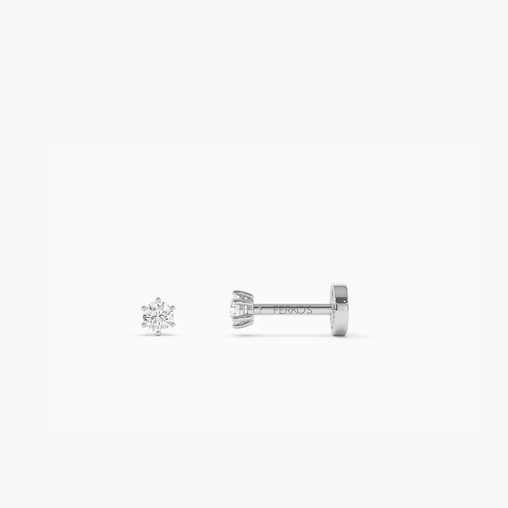 14K Gold 6 Prong Diamond Flat Back Stud - Image 3