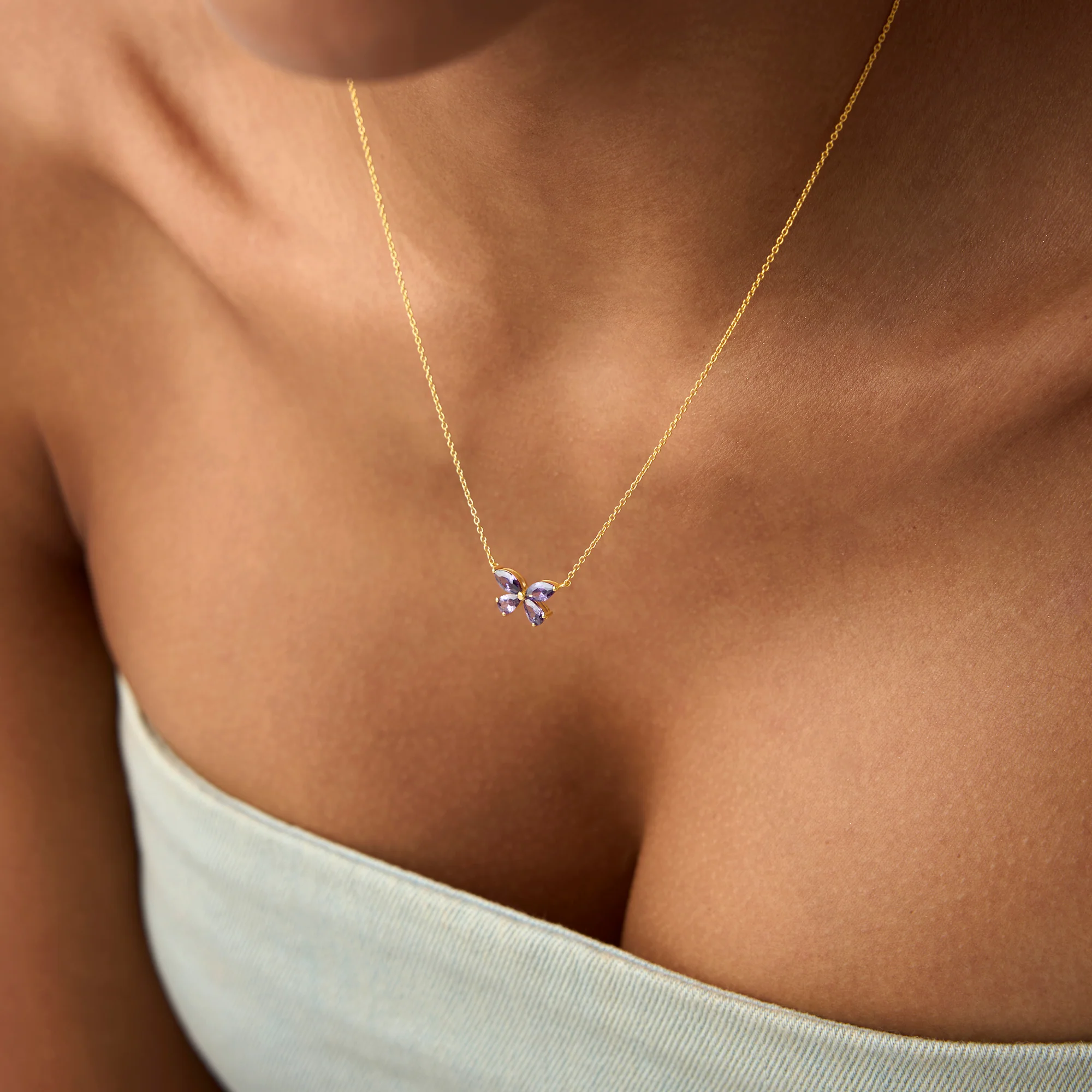 14K Gold Amethyst Butterfly Necklace - Image 2
