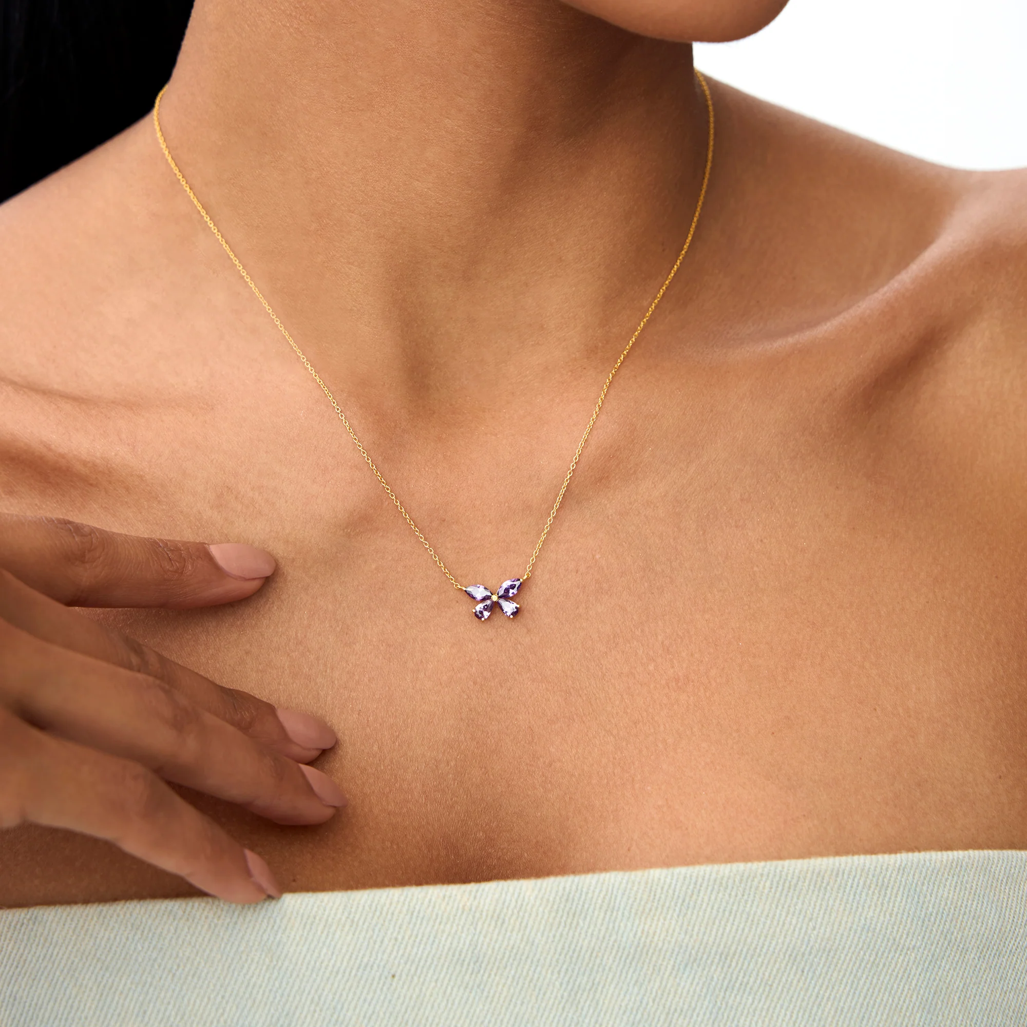 14K Gold Amethyst Butterfly Necklace - Image 4