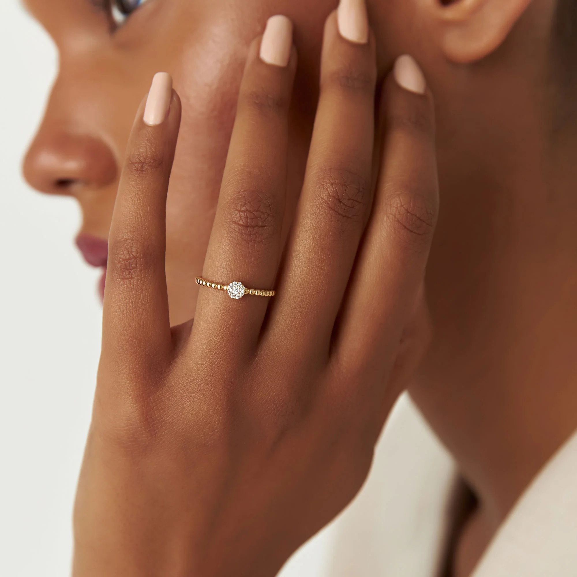 14K Gold Beaded Floral Diamond Ring - Image 3