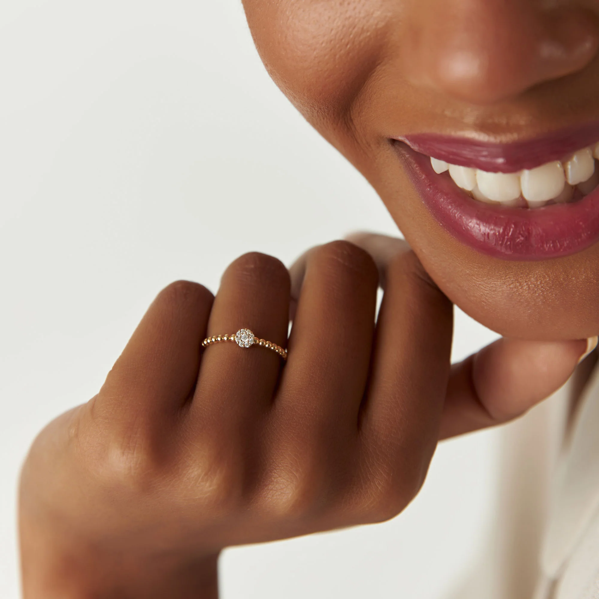 14K Gold Beaded Floral Diamond Ring - Image 4