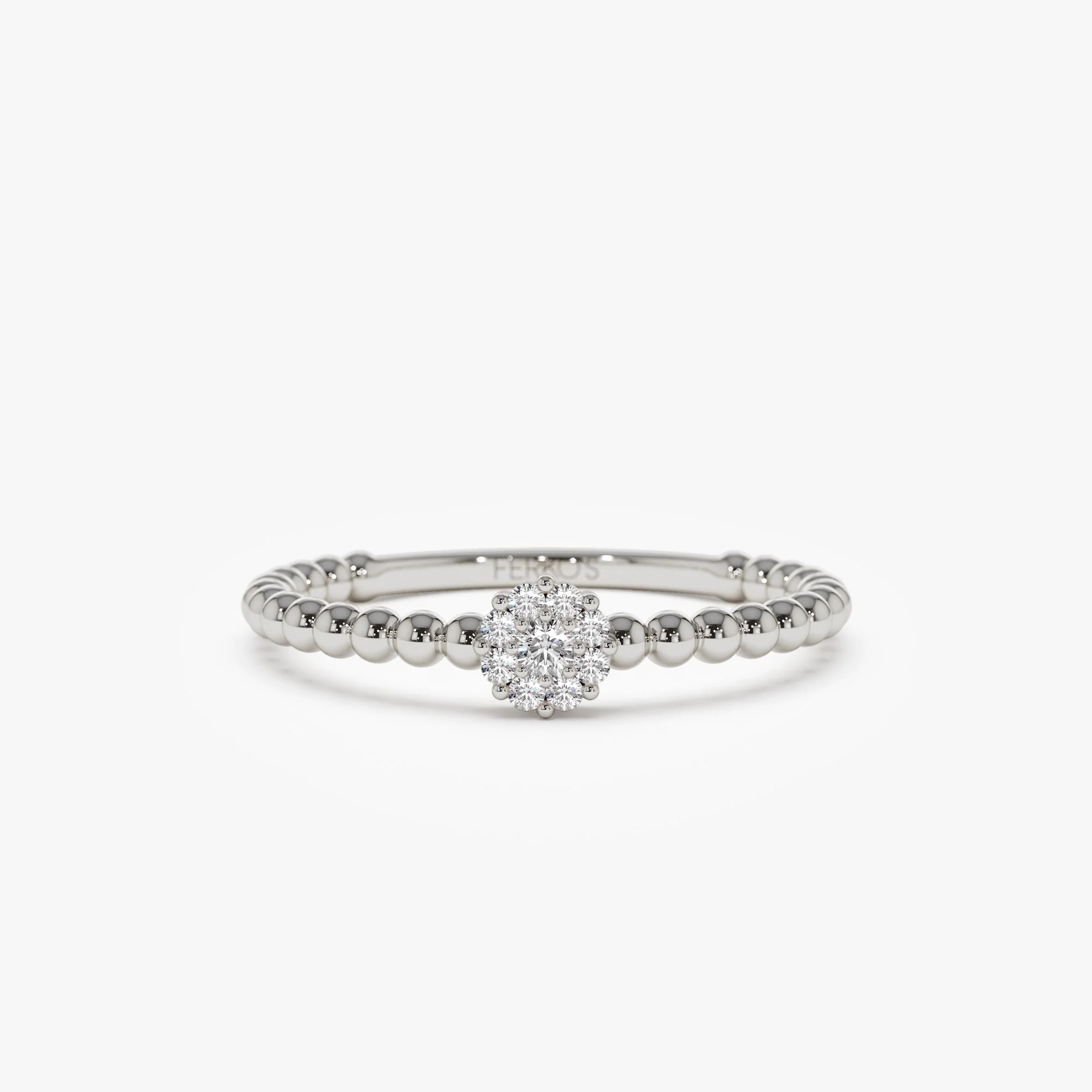 14K Gold Beaded Floral Diamond Ring - Image 5