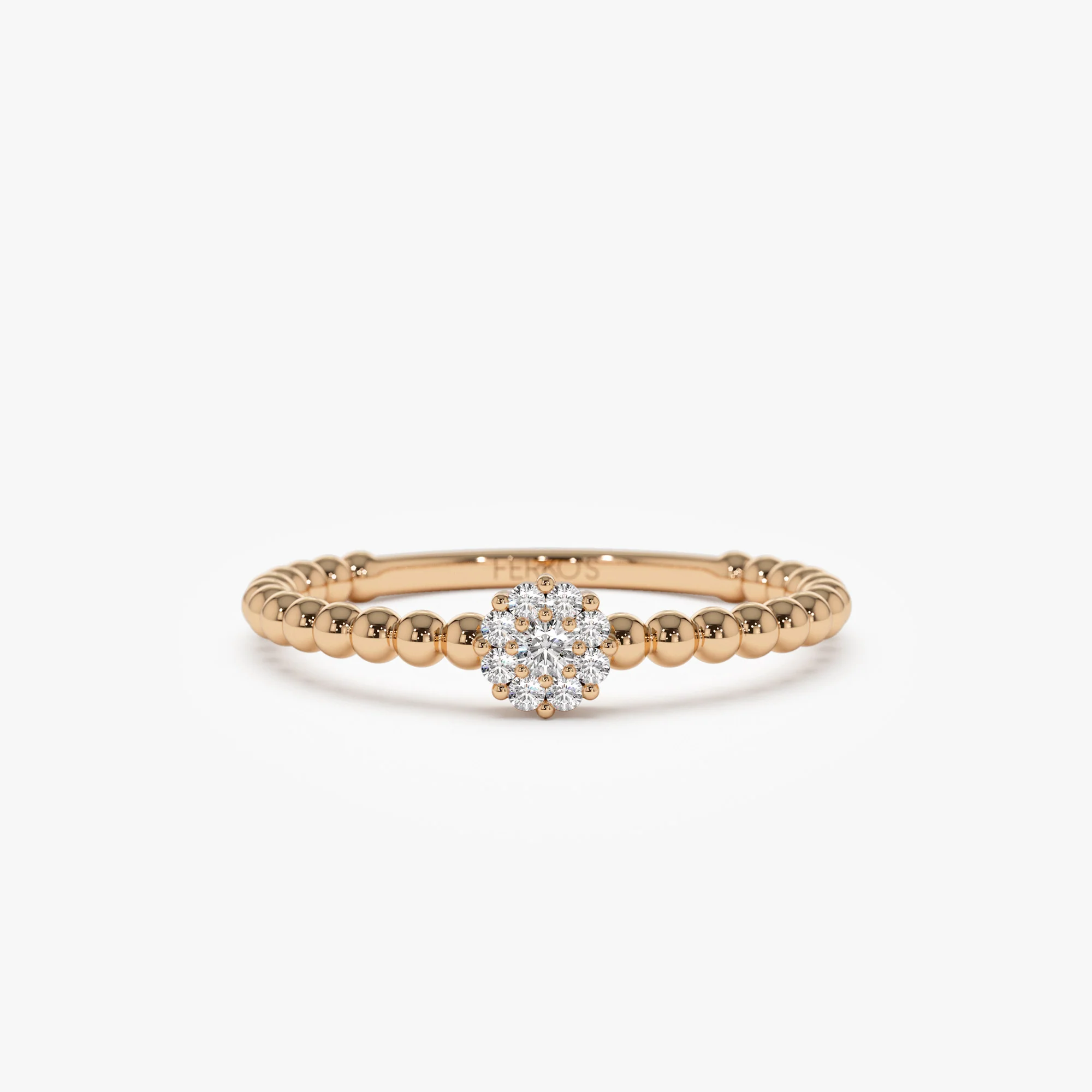 14K Gold Beaded Floral Diamond Ring - Image 6